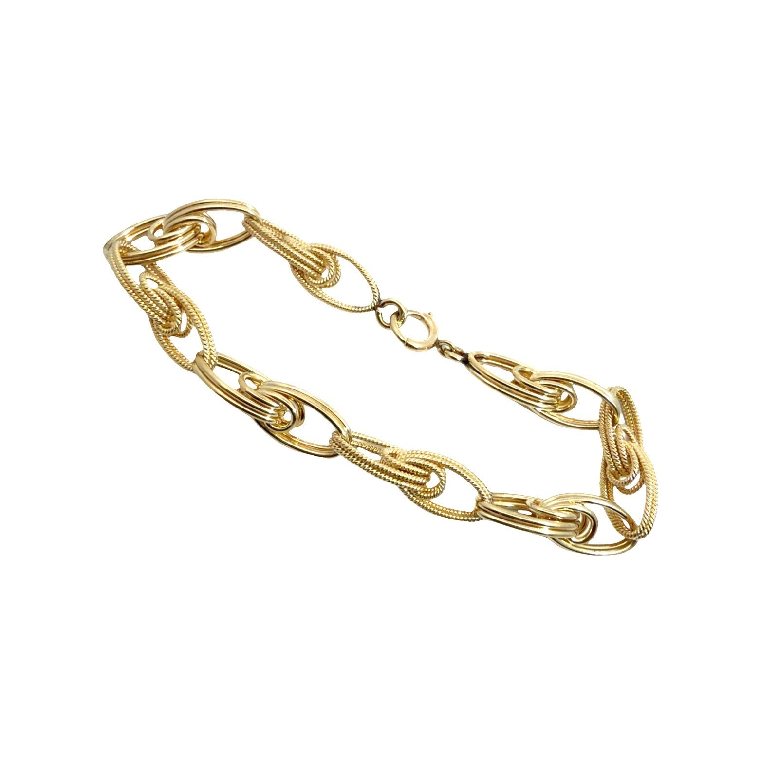 14k Yellow Gold Stamped Alternating Textured & Polished Oval Link Bracelet 7"2