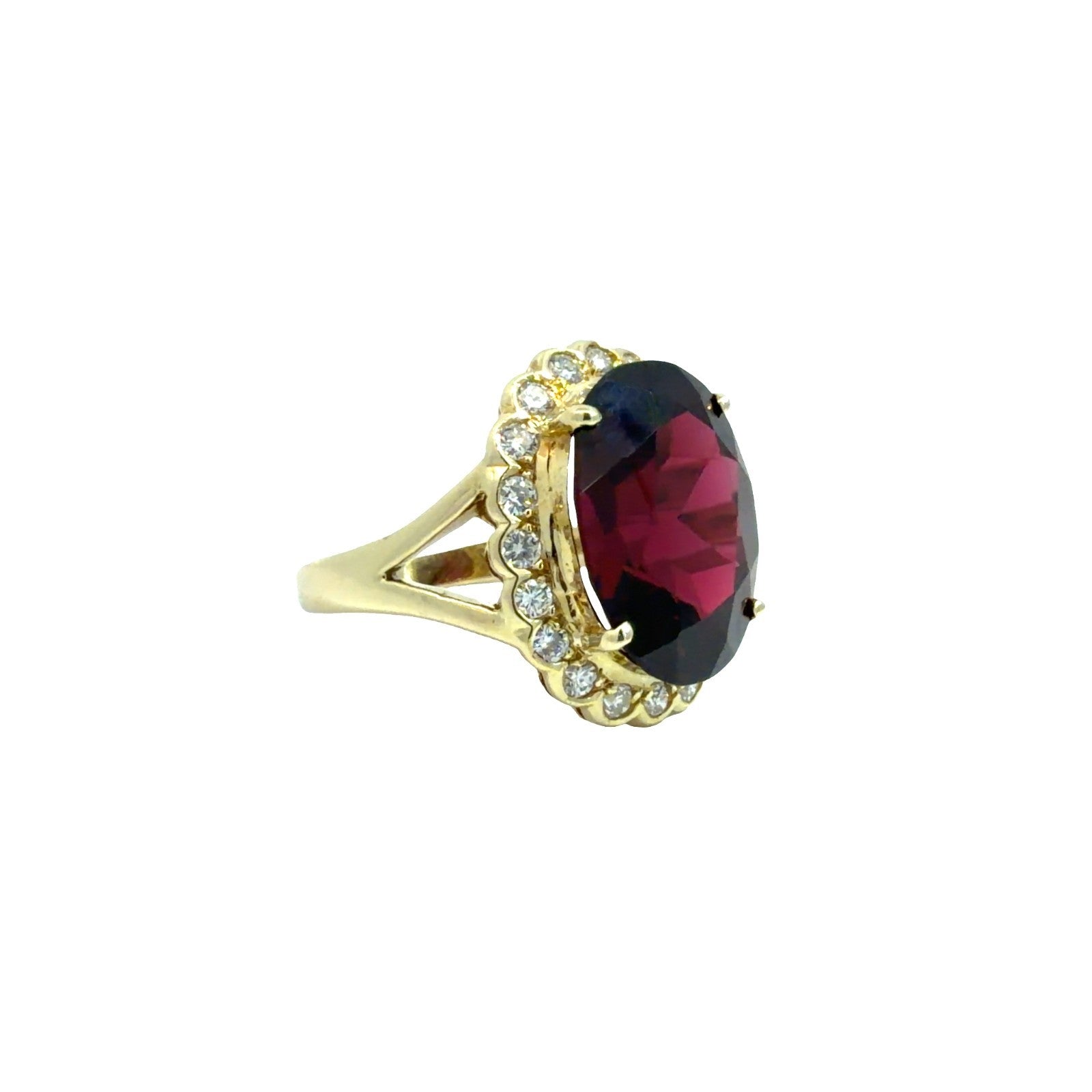 14k Yellow Gold 11.82tcw Garnet & 0.55cttw Diamond Halo Cocktail Ring Size 5.51