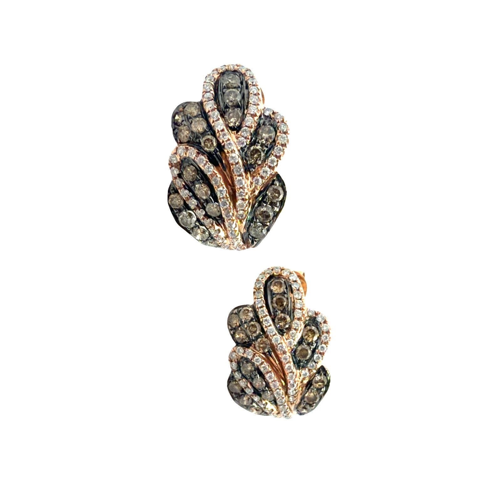 14k Rose Gold 1.39ctw Chocolate and White Diamond Earrings1