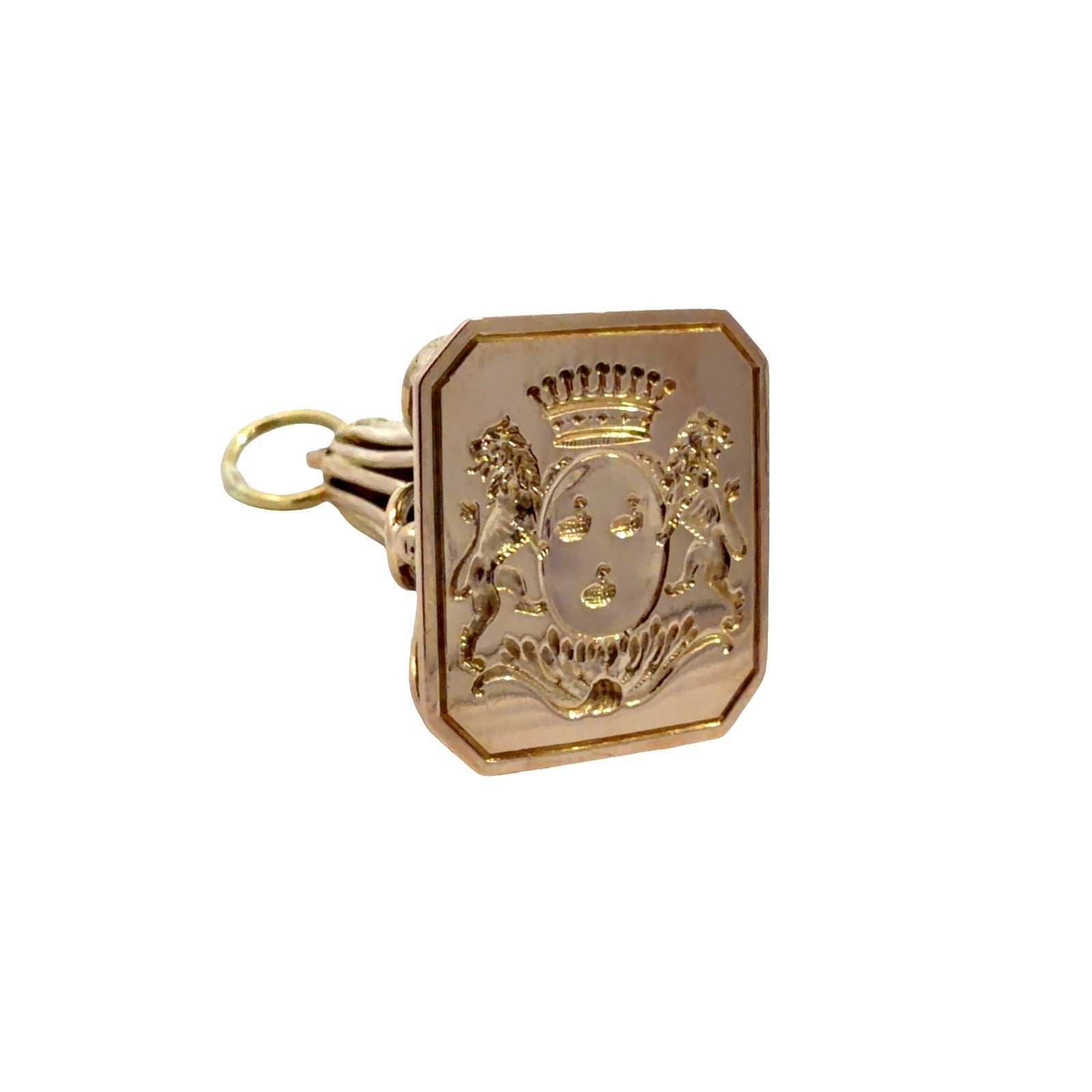 Antique Victorian 17k Yellow Gold Lion and Crown Intaglio Fob Pendant0