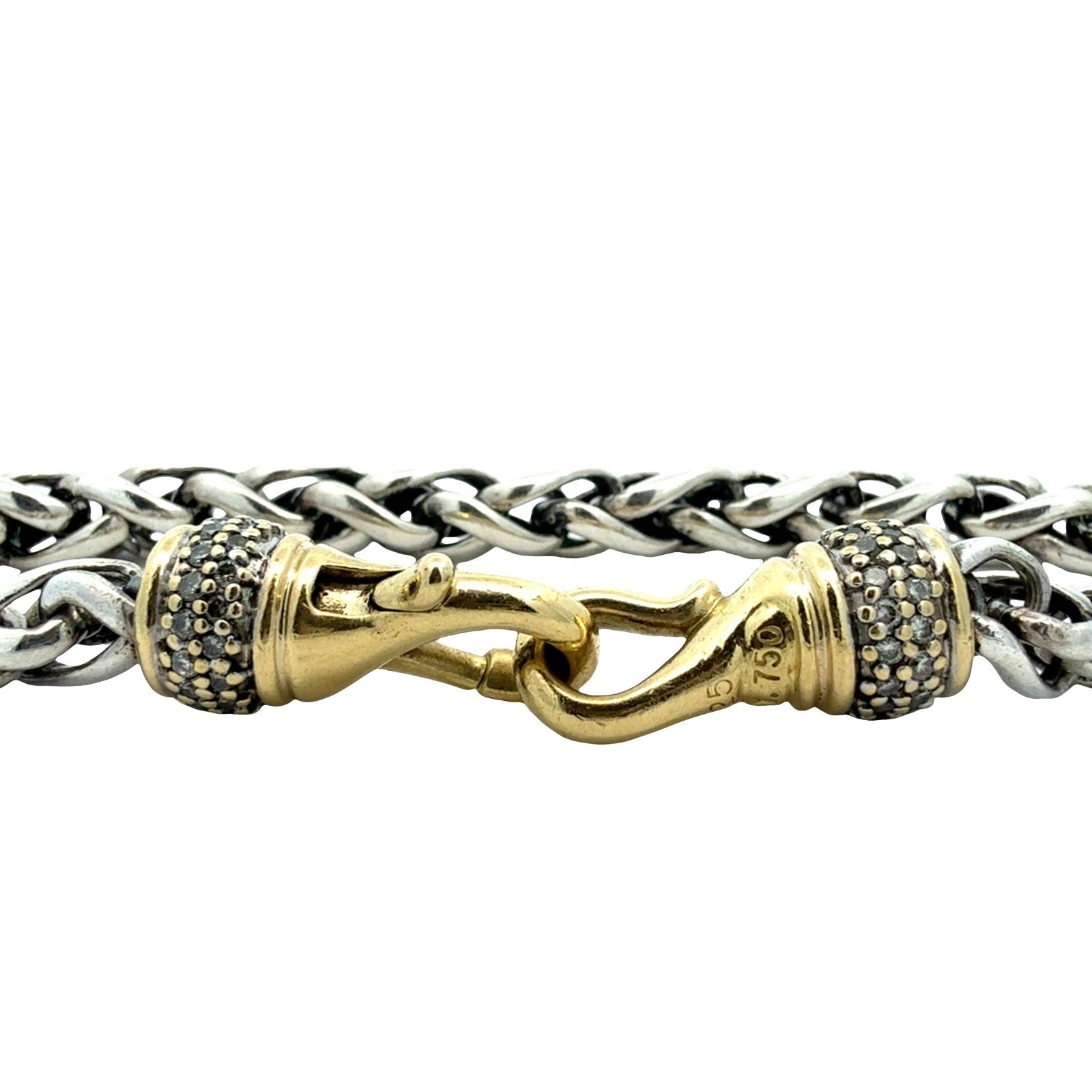 David Yurman Sterling Silver Yellow Gold 0.83cttw Diamond Wheat Chain Bracelet5