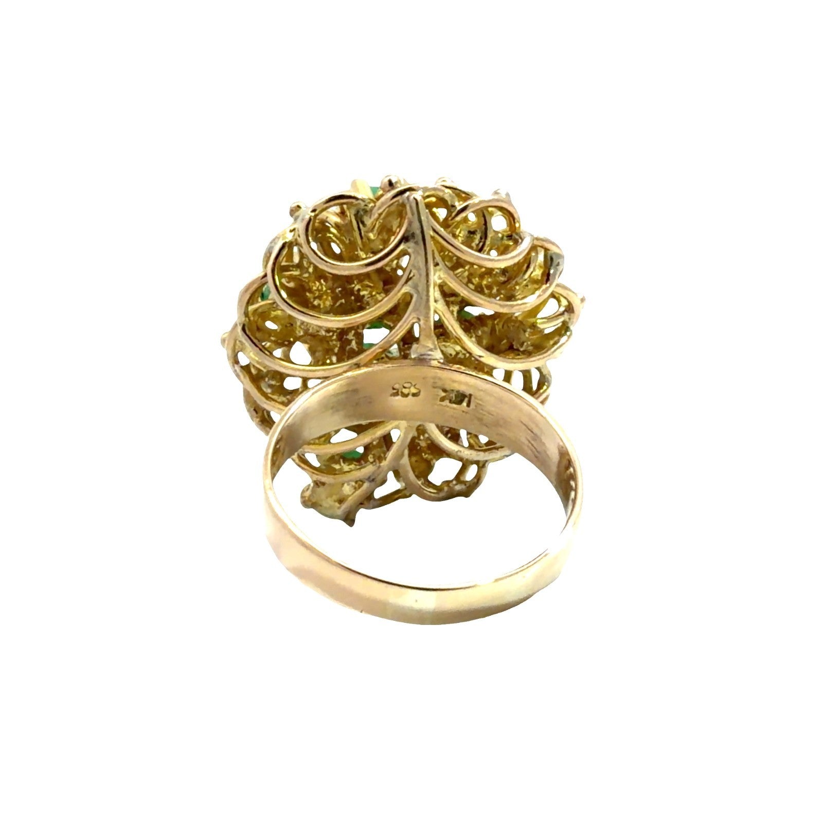 Stamped 14k Yellow Gold Wire Work and Cluster Emerald Cocktail Ring Size 73