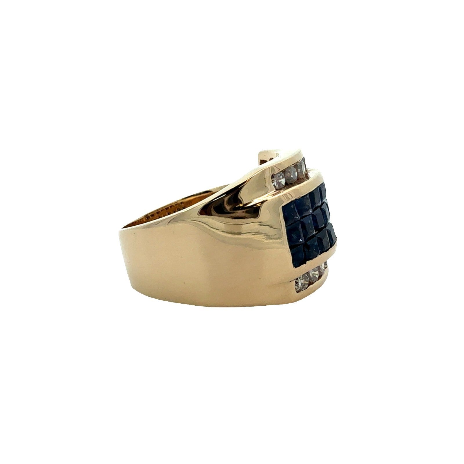 13.5k Yellow Gold 0.81cttw Diamond & 1.26cttw Sapphire Statement Ring Size 6.752