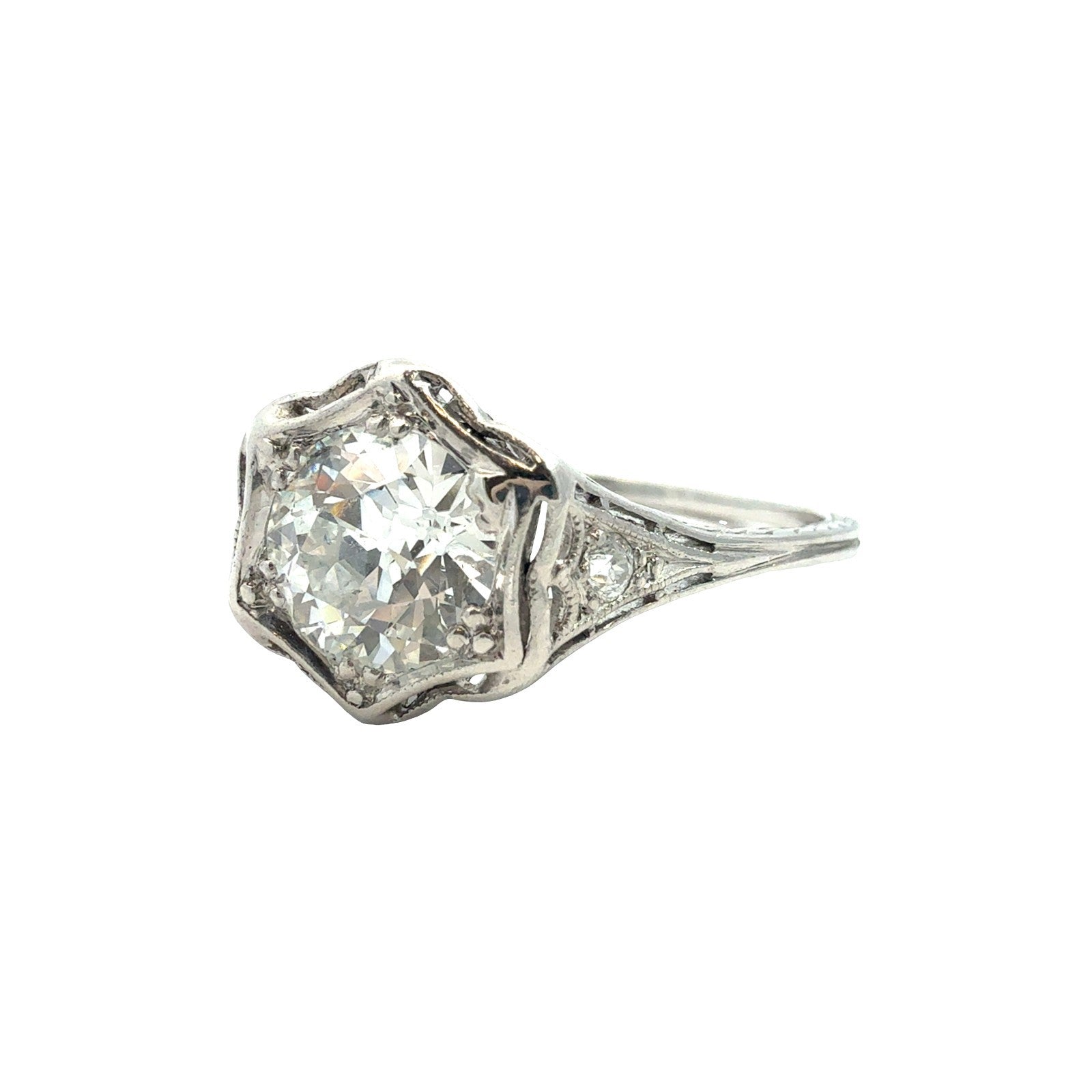 Vintage 14k White Gold 1.00tcw Euro-Cut Diamond Art Deco Engagement Ring Size 71