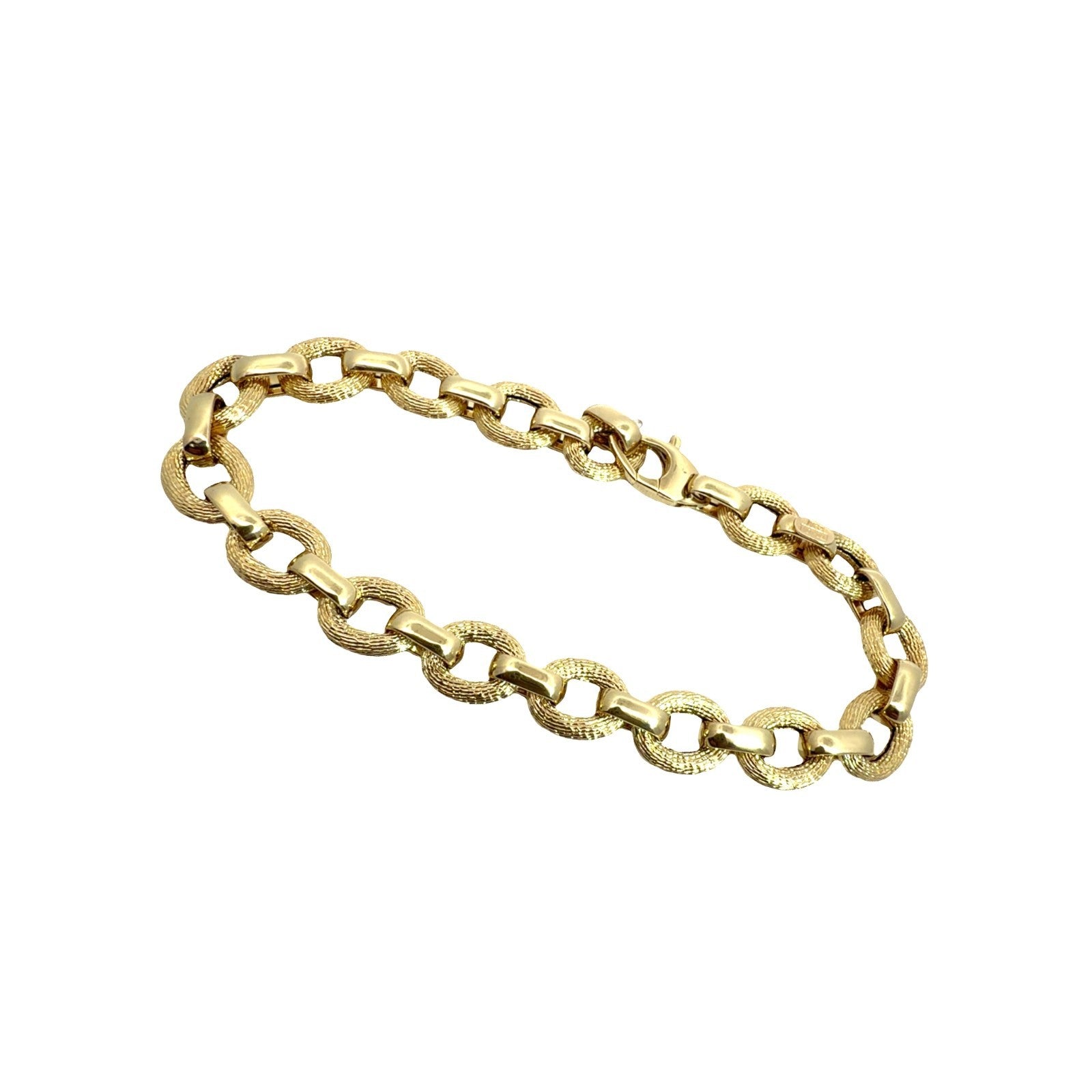 Estate Stamped 18k Yellow Gold Chunky Textured Oval Link Chain Bracelet 7.5"1