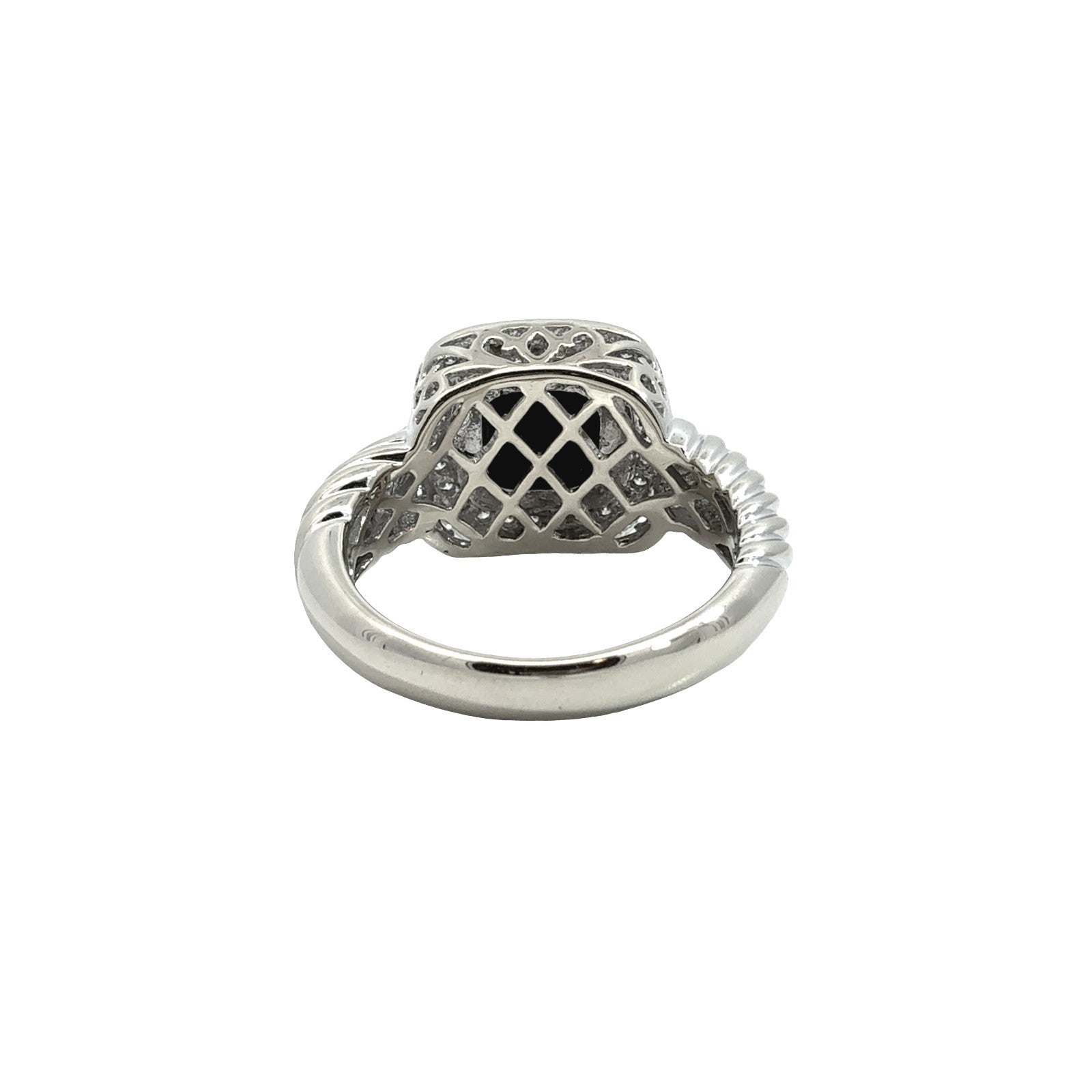 14k White Gold Onyx and 0.17cttw Diamond Halo Twisted Cable Cocktail Ring3