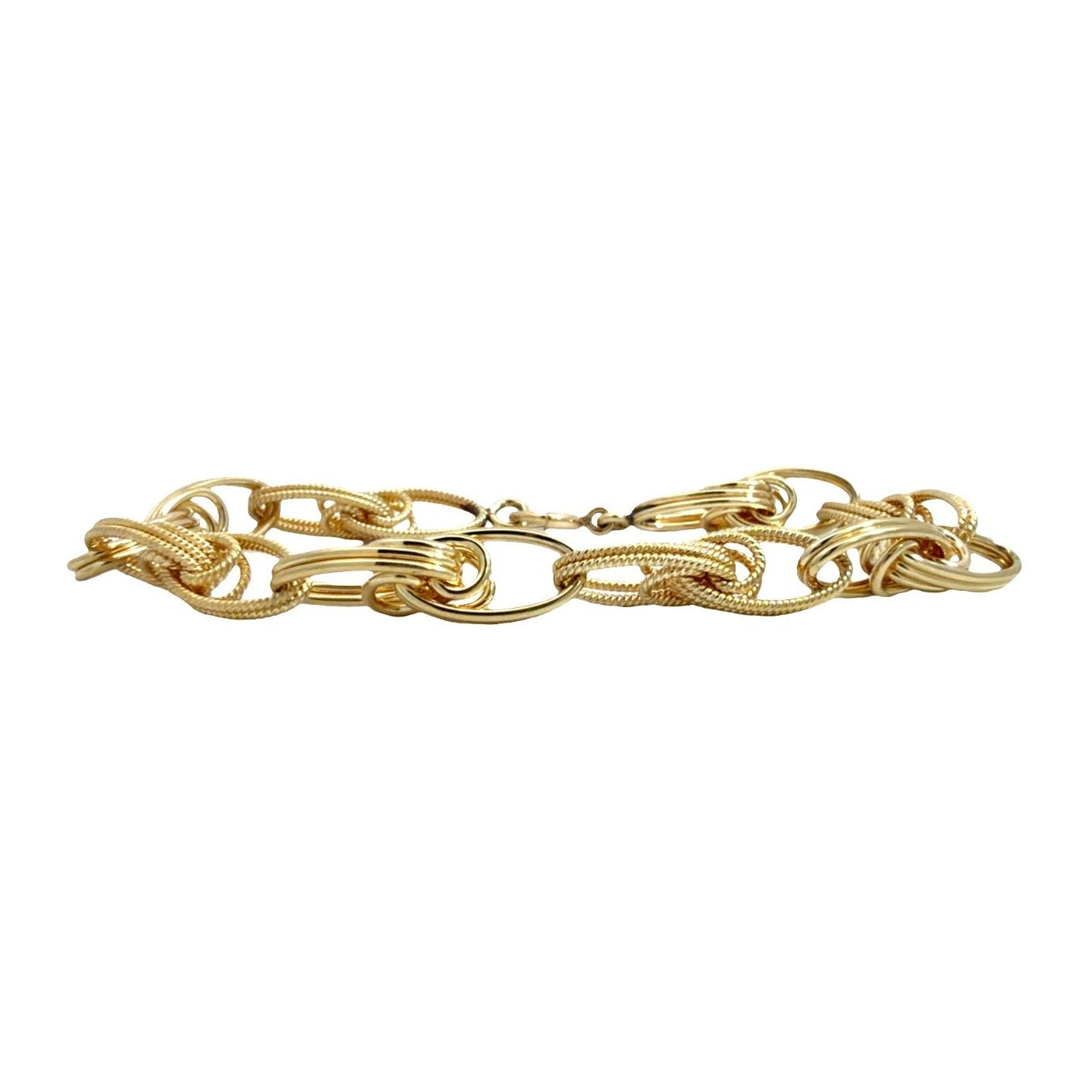 14k Yellow Gold Stamped Alternating Textured & Polished Oval Link Bracelet 7"0