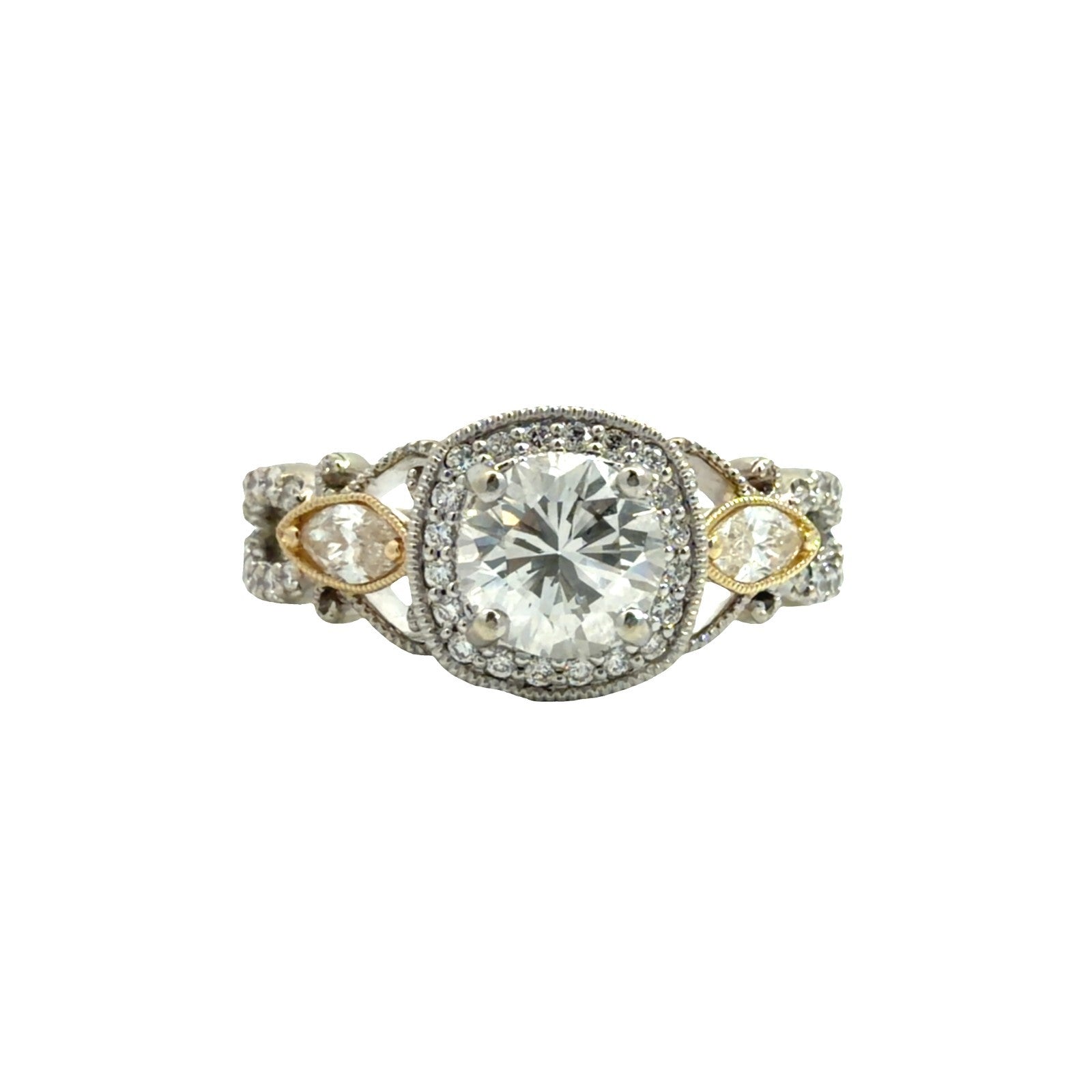 14k Two Toned Gold 1.56cttw Diamond Halo Engagement Ring Size 70