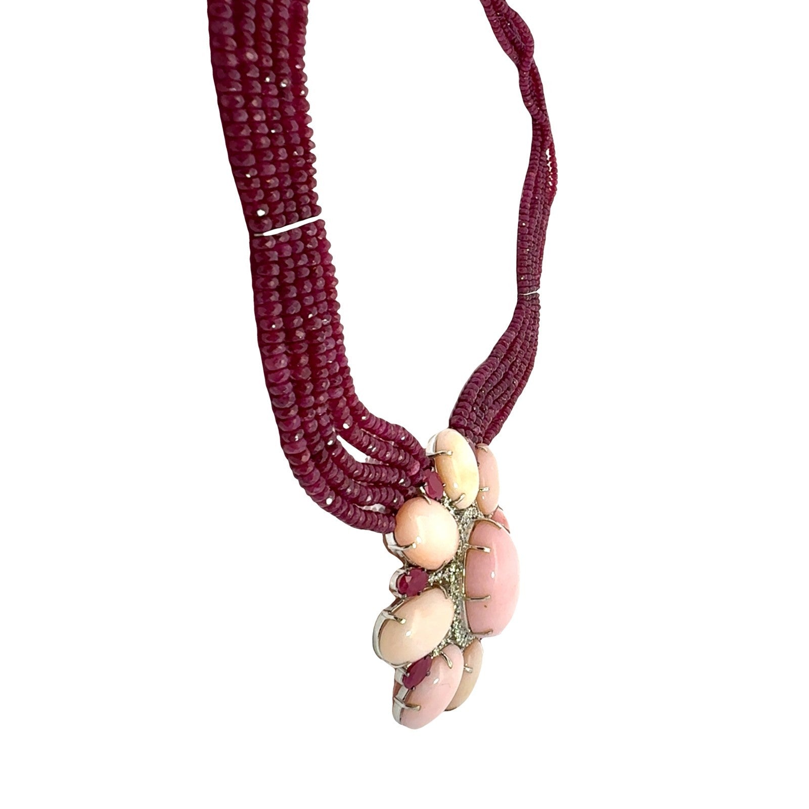 18k White Gold Opal 2.10cttw Diamond 9.76cttw Ruby Multi-Strand Beaded Necklace4