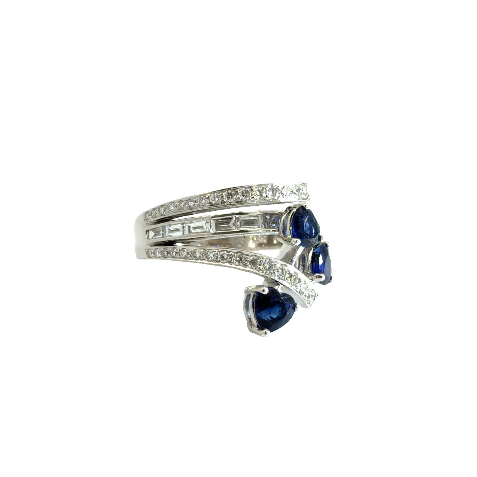 18k White Gold Heart-Shaped 1.45cttw Sapphire & 0.60cttw Diamond Ring Size 6.51
