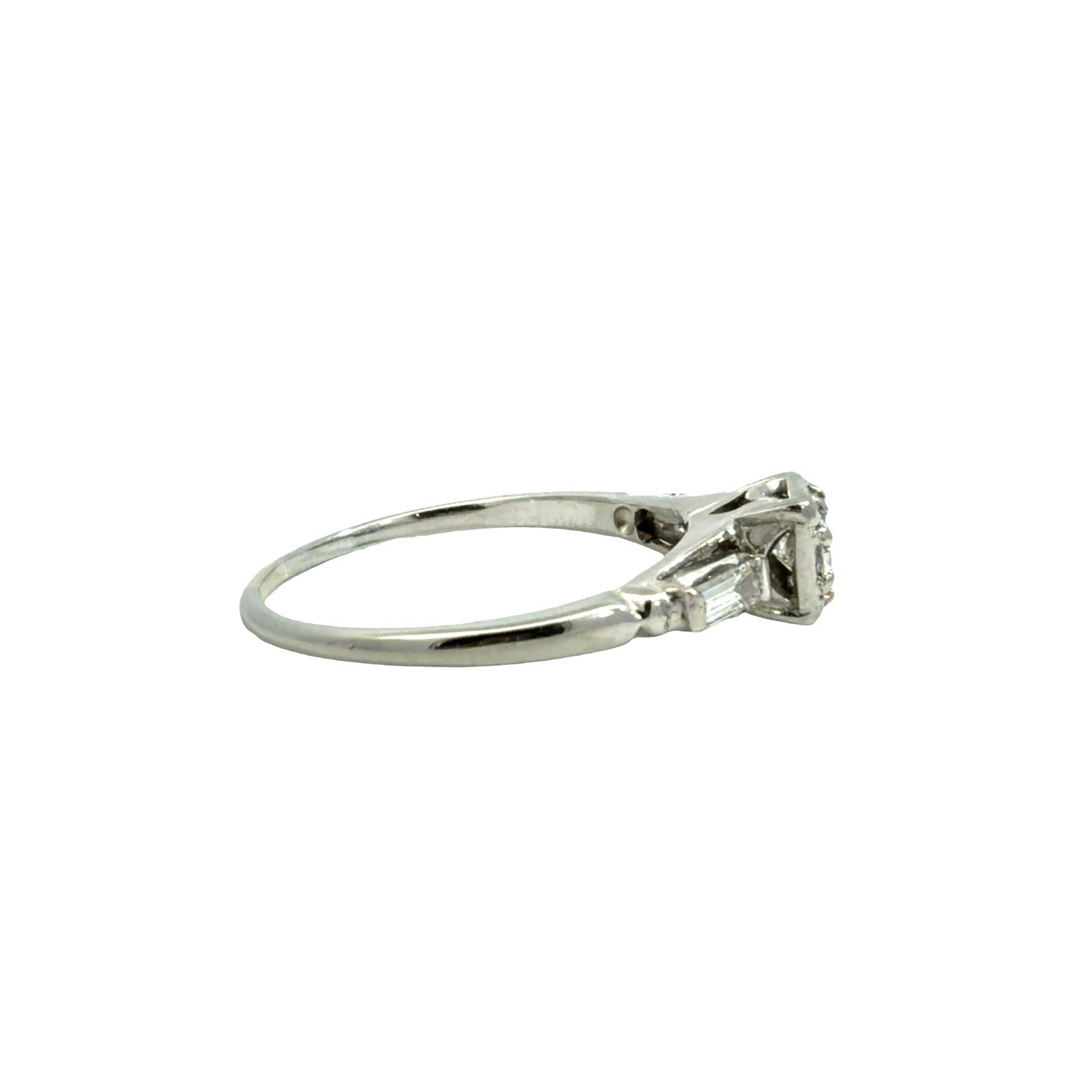 14k White Gold Euro & Baguette Three 0.50cttw Diamond Engagement Ring Size 6.752
