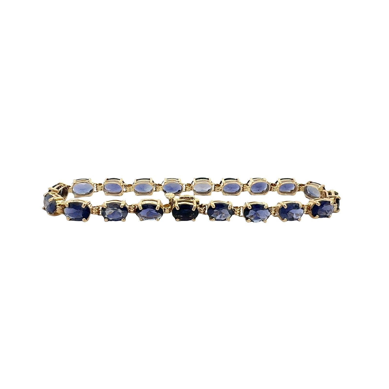 Vintage Stamped 14k Yellow Gold 10.85cttw Oval Iolite Tennis Bracelet 7.5"3