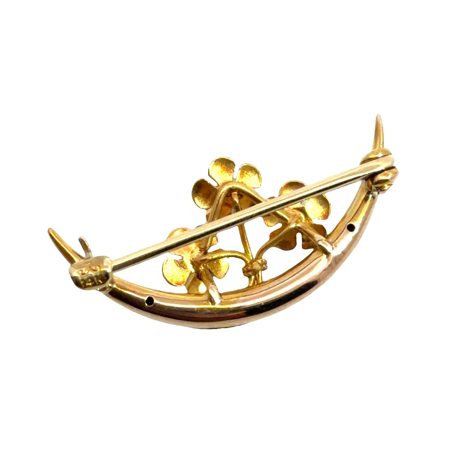 Vintage 14k Yellow Gold Moon Seed Pearl Flower Pin1