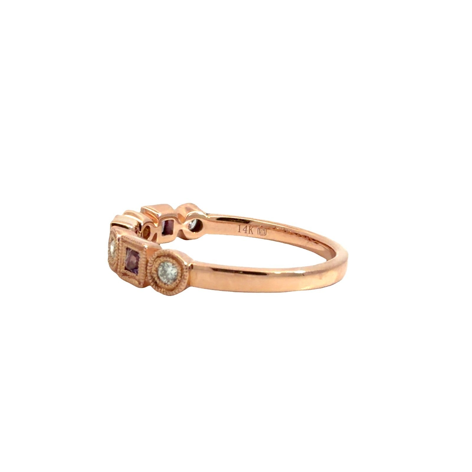 14k Rose Gold Bezel 0.08cttw Amethyst & 0.10cttw Diamond Milgrain Ring3