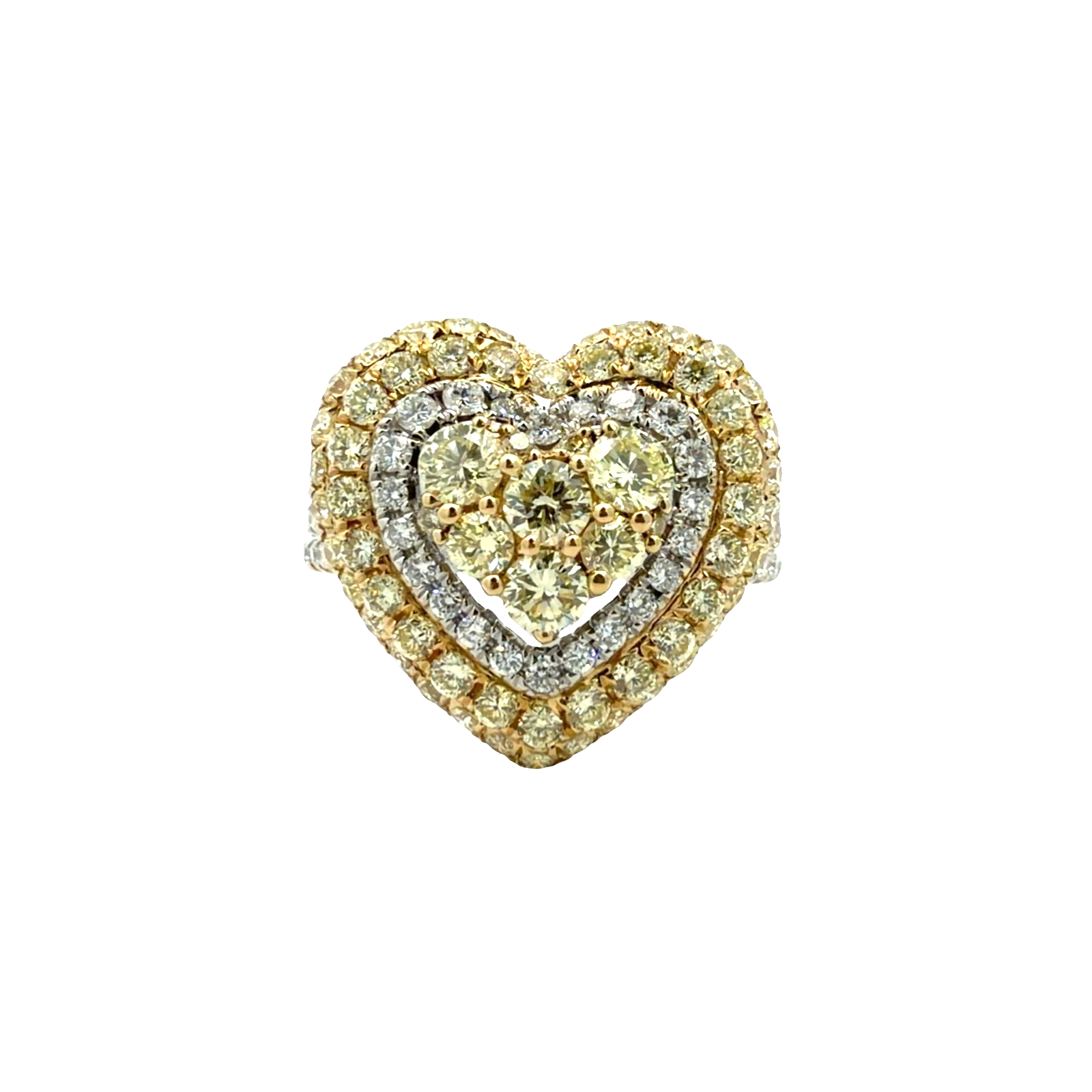 14k Yellow Gold Heart Cocktail Ring With 1.95cttw Yellow & White Diamonds 7.250