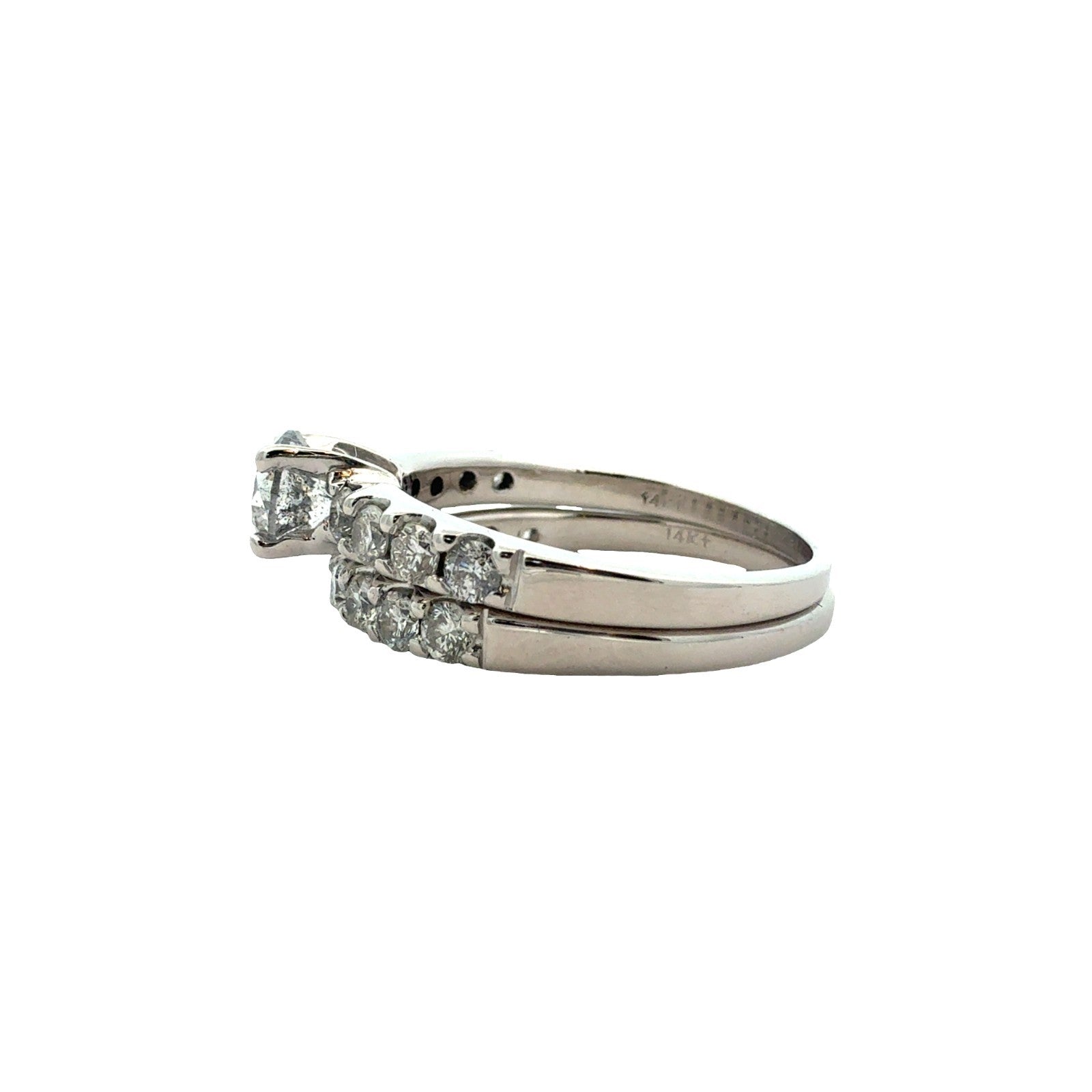 14k White Gold and 1.48ctw (0.58ctw) Diamond Bridal Set Size 6.754