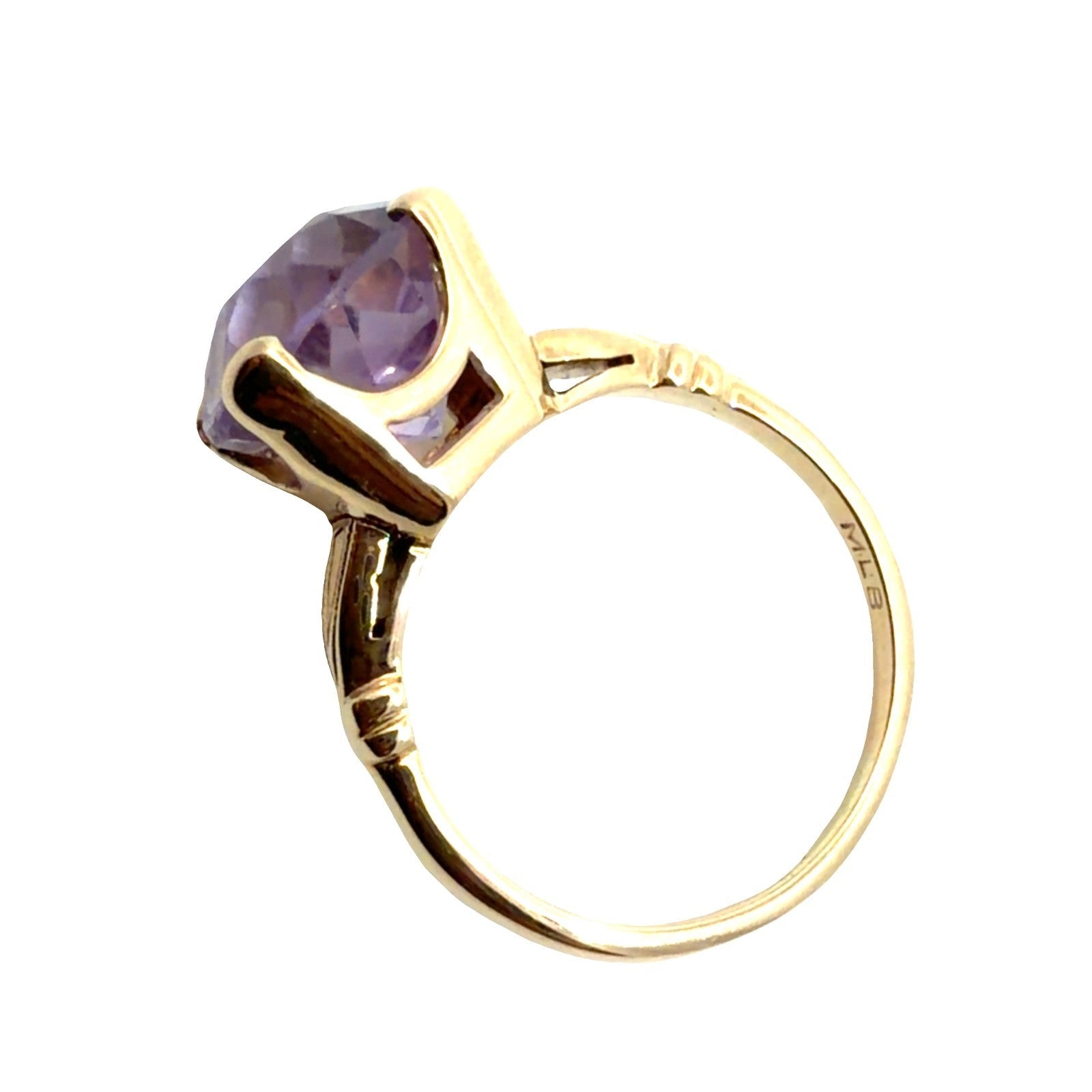 Vintage 14k Yellow Gold Stamped Ring with 3.38ctw Solitaire Amethyst Size 55