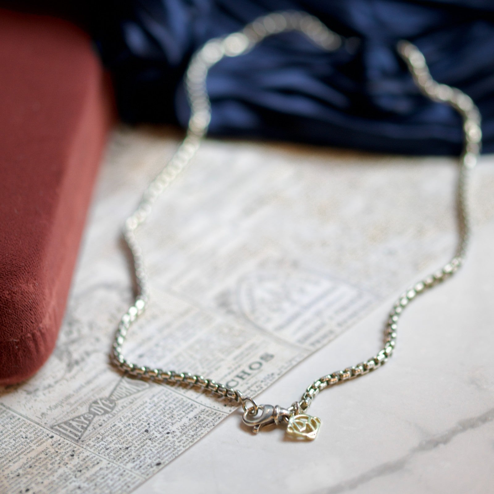 David Yurman Sterling Silver Box Chain Necklace with Yellow Gold Tag0