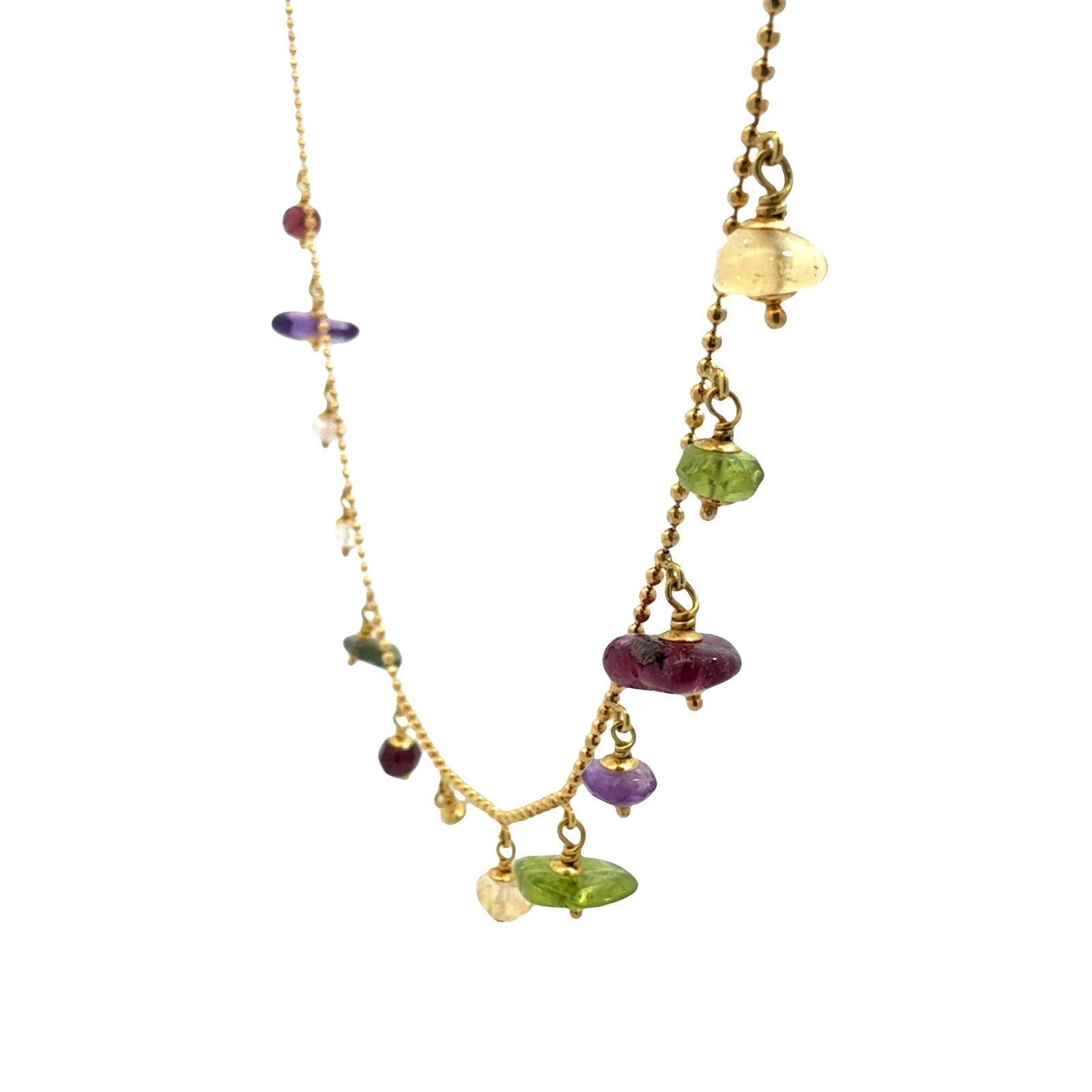 18k Yellow Gold Alternating Multi-Stone Beaded Necklace2