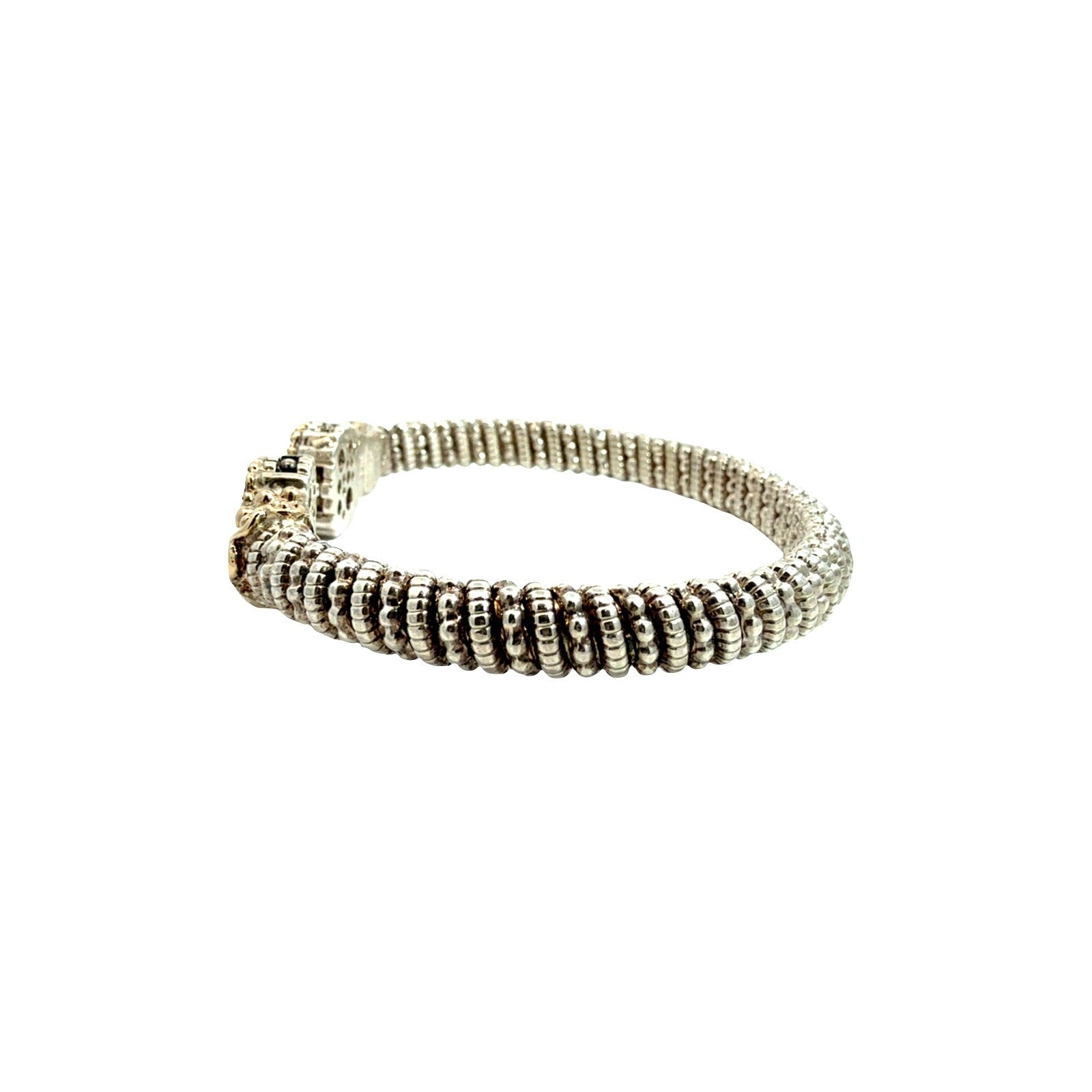 Vahan Sterling Silver 14k Yellow Gold and 0.98cttw Diamond Moire Beaded Cuff4