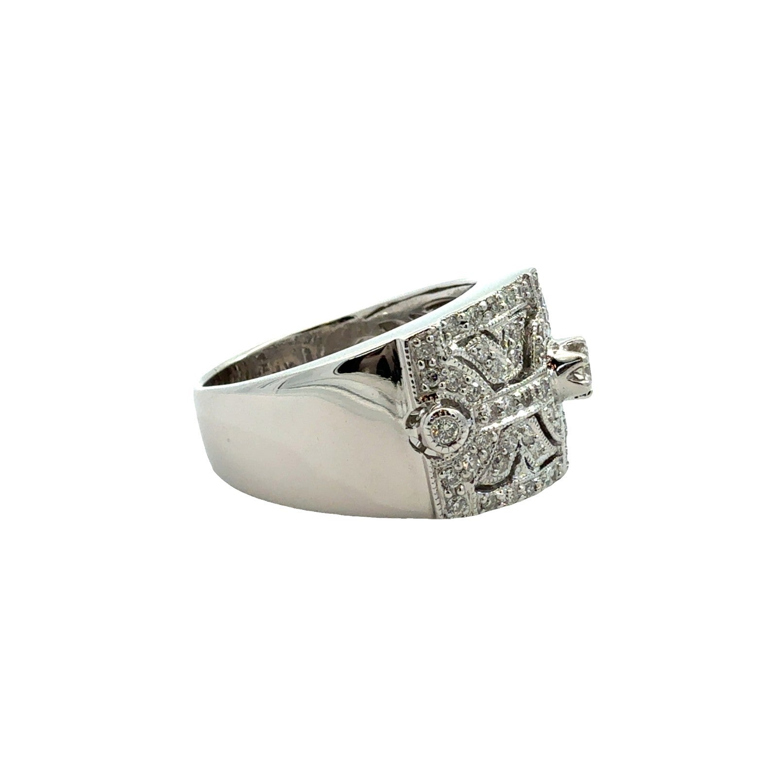 18k White Gold Art Deco Style 0.71ctw Diamond Cluster Ring Size 7.54
