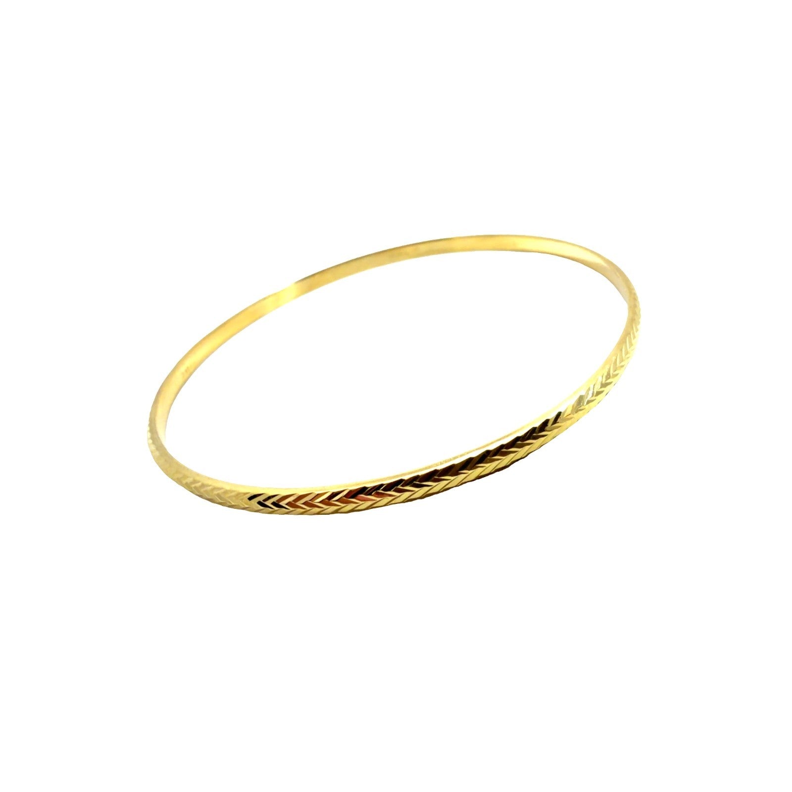 Estate 18k Yellow Gold Etched Chevron Bangle Bracelet 8"1