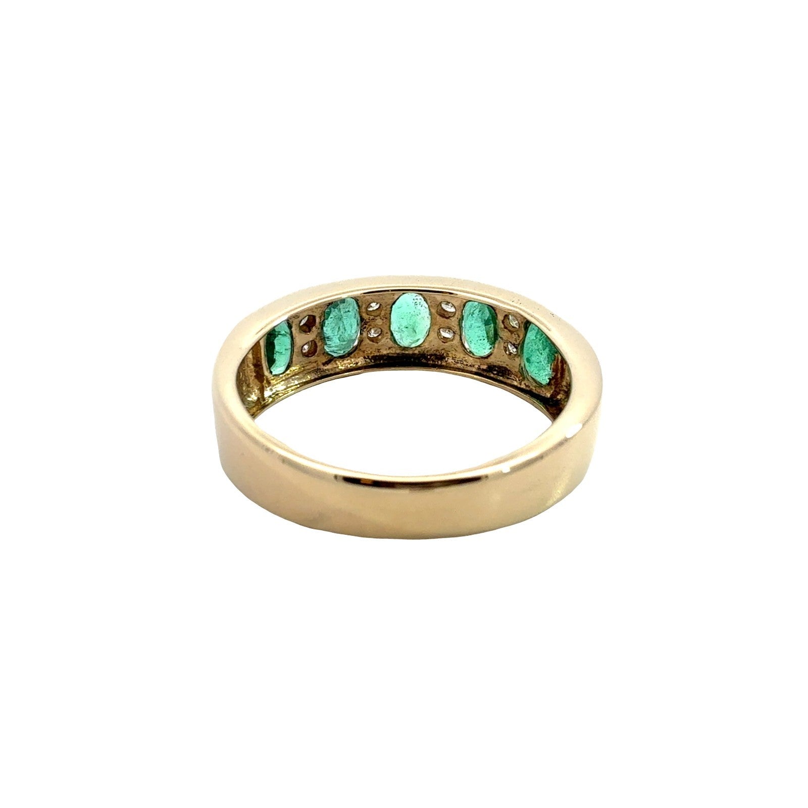 Vintage 14k Yellow Gold 0.90cttw Emerald and 0.16cttw Diamond Band Ring4