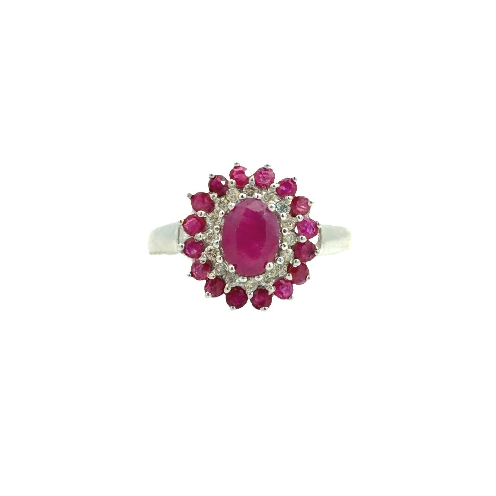 Estate 14k White Gold 0.20cttw Diamond & 1.21cttw Ruby Cluster Cocktail Ring1