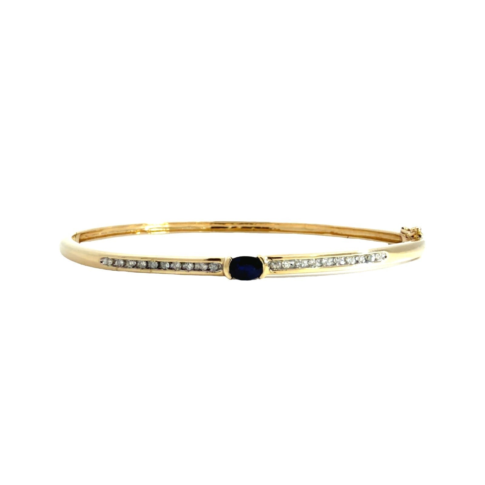 14k Yellow Gold Stamped 0.42cttw Blue Sapphire & 0.18ctw Diamond Bangle 7.5"0