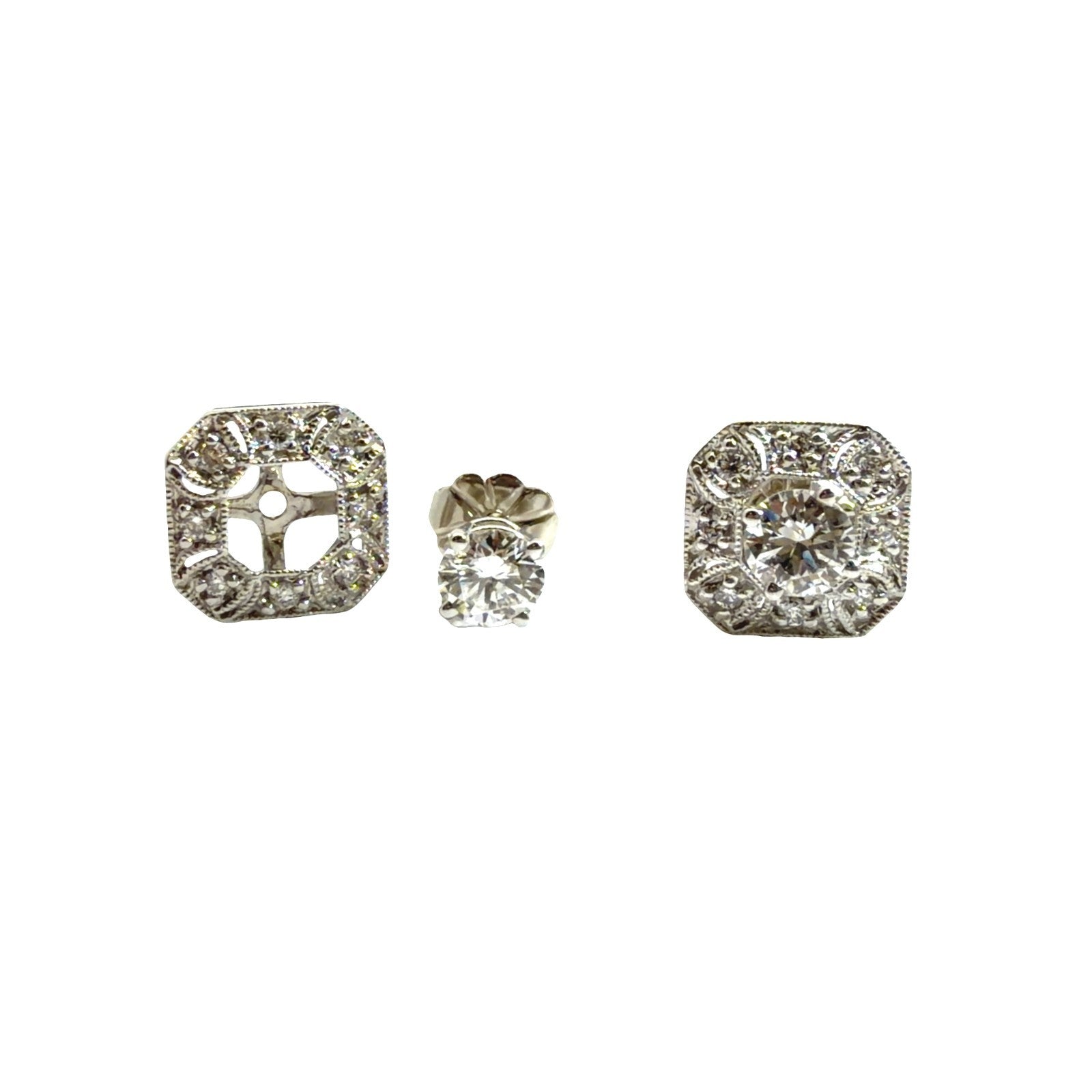 Vintage 14k White Gold 0.70cttw Diamond Stud 0.20cttw Diamond Enhancer Earrings1