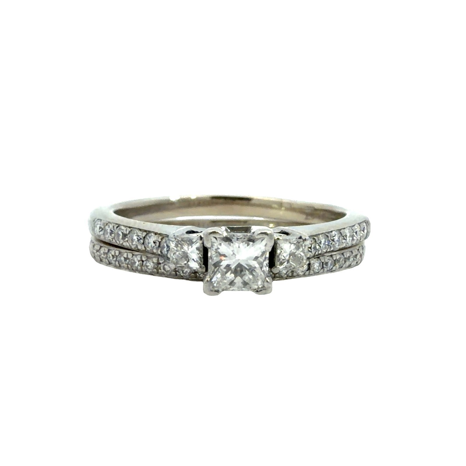 14k White Gold Princess Cut 0.56cttw Diamond Bridal Set Size 70