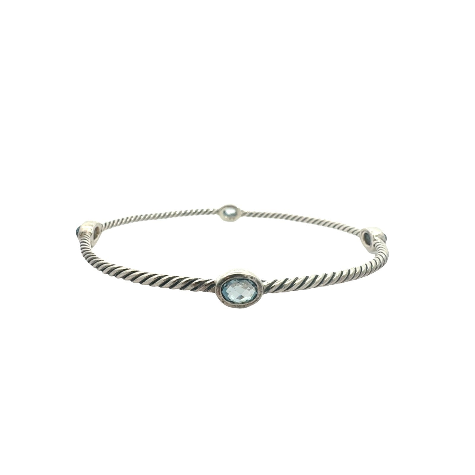 David Yurman Sterling Silver Blue Topaz Cable Station Bangle2