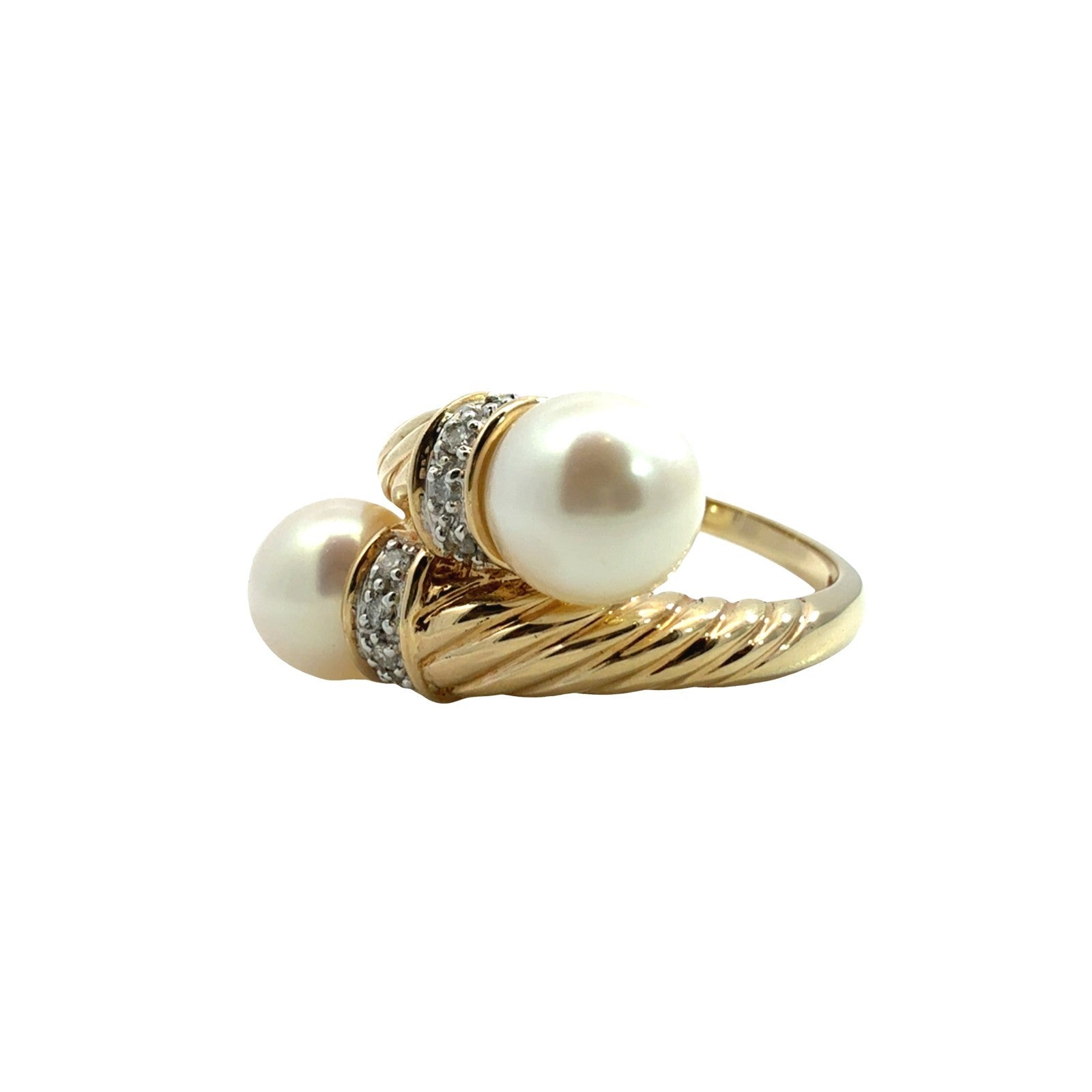 14k Yellow Gold Pearl and 0.10cttw Diamond Bypass Cocktail Ring1