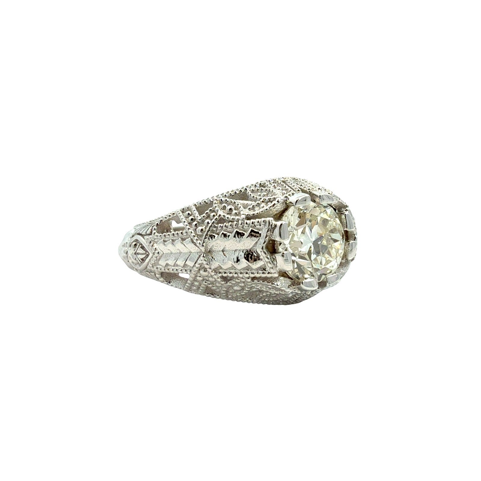 NEW 14k White Gold Filigree 1.04tcw Diamond Euro-Cut Solitaire Engagement Ring2