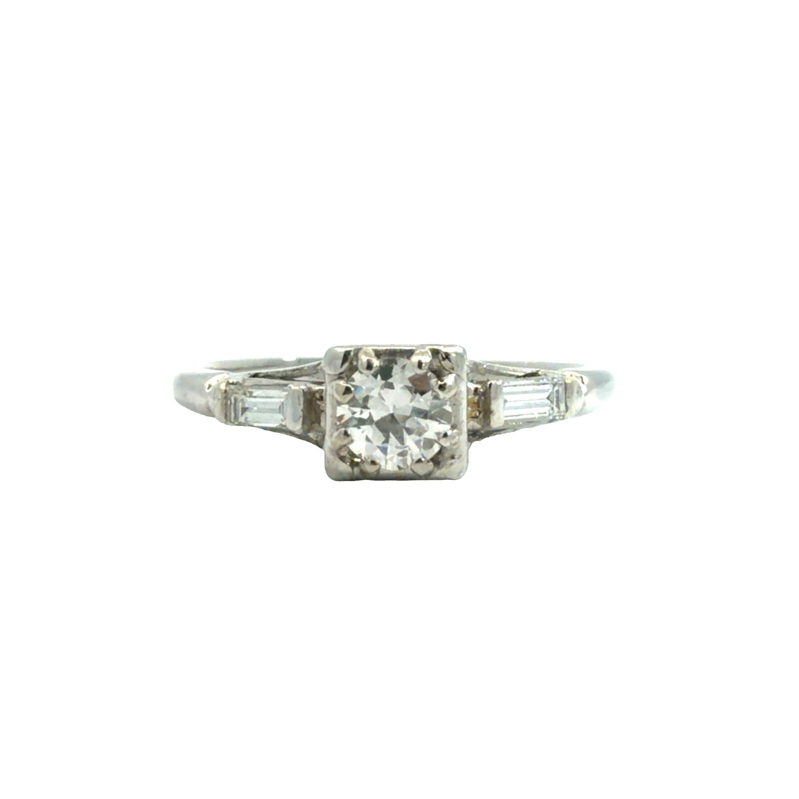 14k White Gold Euro & Baguette Three 0.50cttw Diamond Engagement Ring Size 6.750