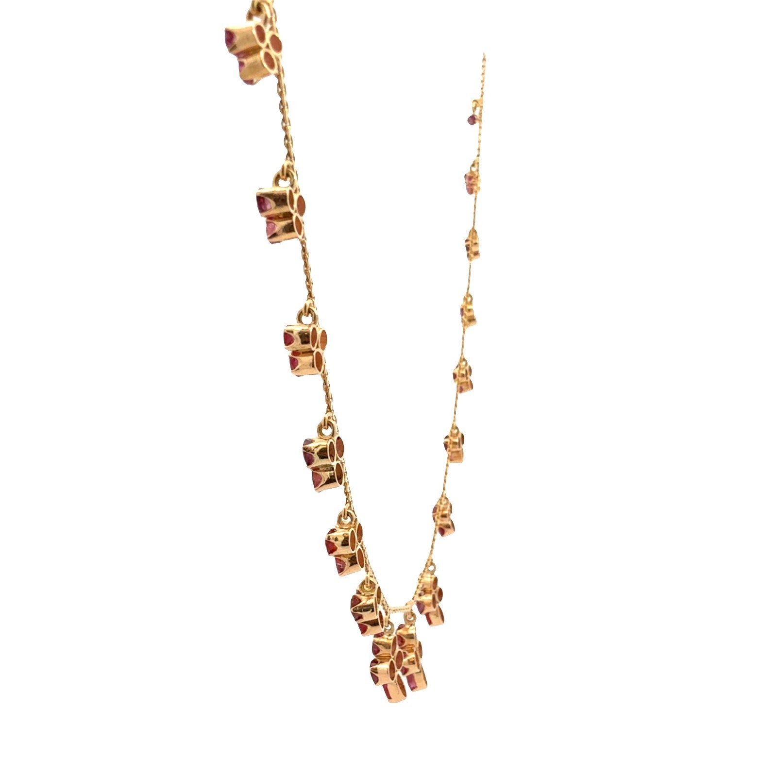 Vintage Yellow Gold 6.17cttw Red Ruby Floral Cluster Charm Necklace2