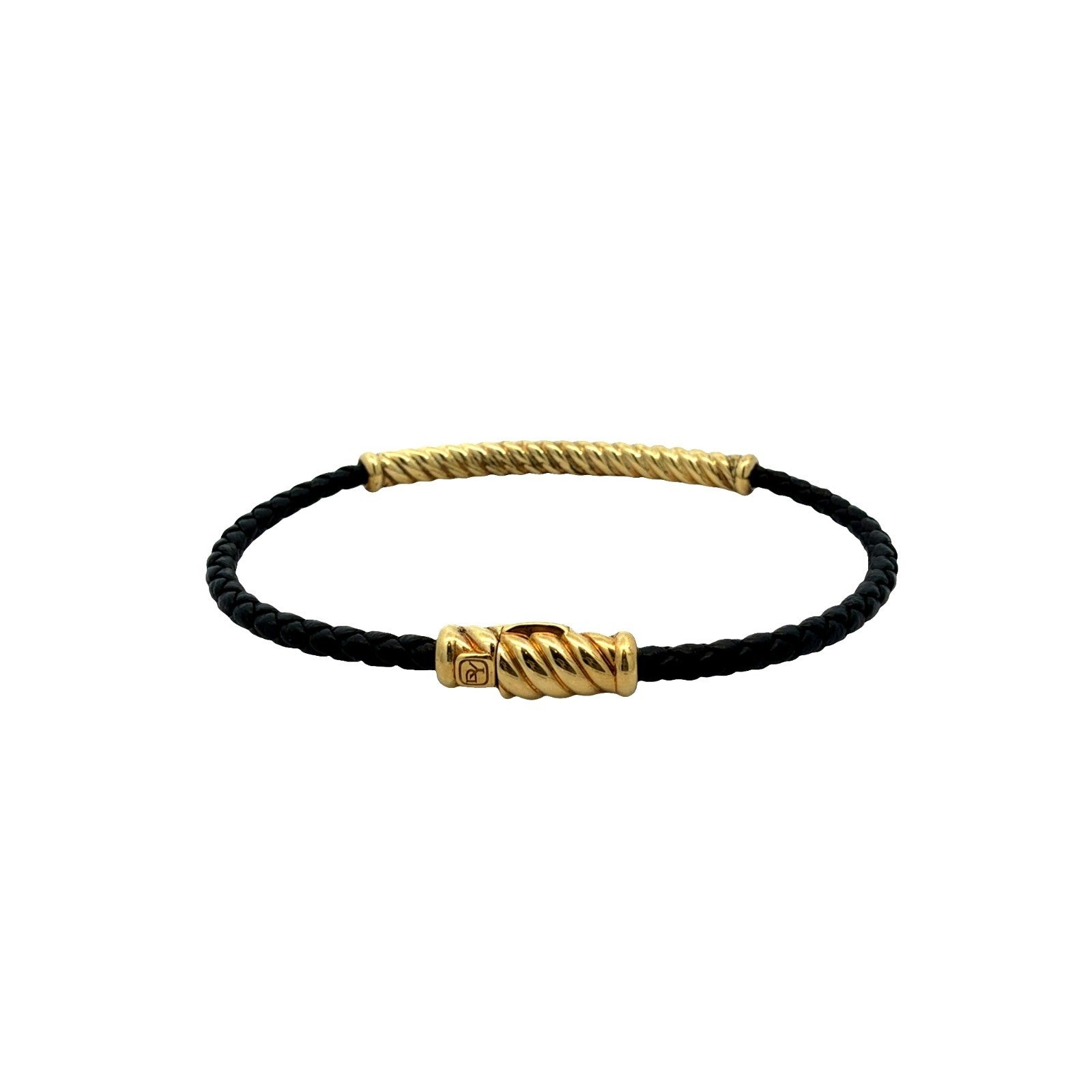 David Yurman 18k Yellow Gold and Leather Chevron Cable Bracelet3