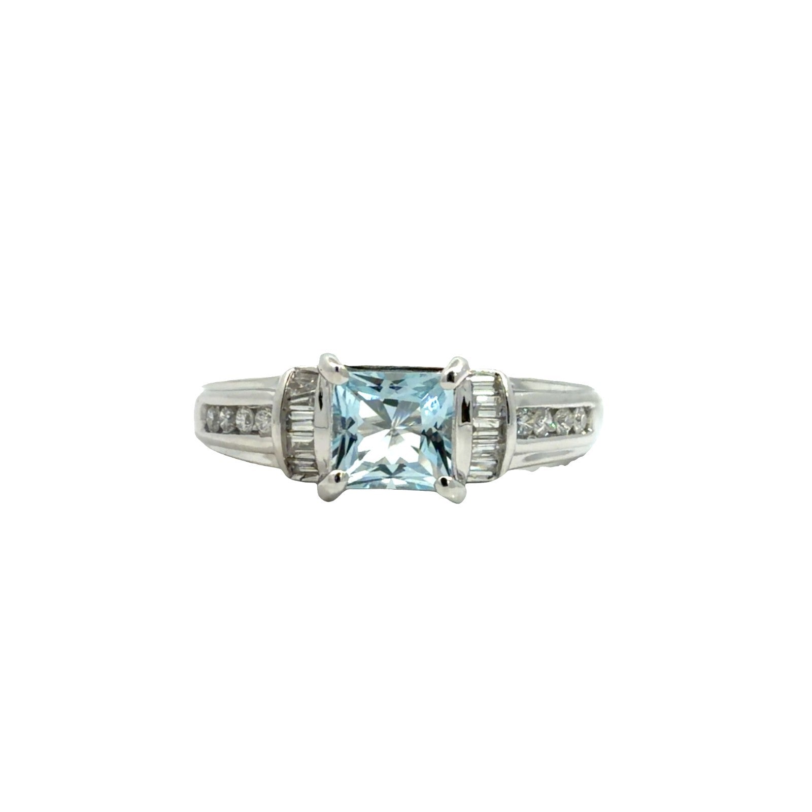 14k White Gold Princess-Cut 0.54tcw Aquamarine & 0.20cttw Diamond Ring Size 6.750