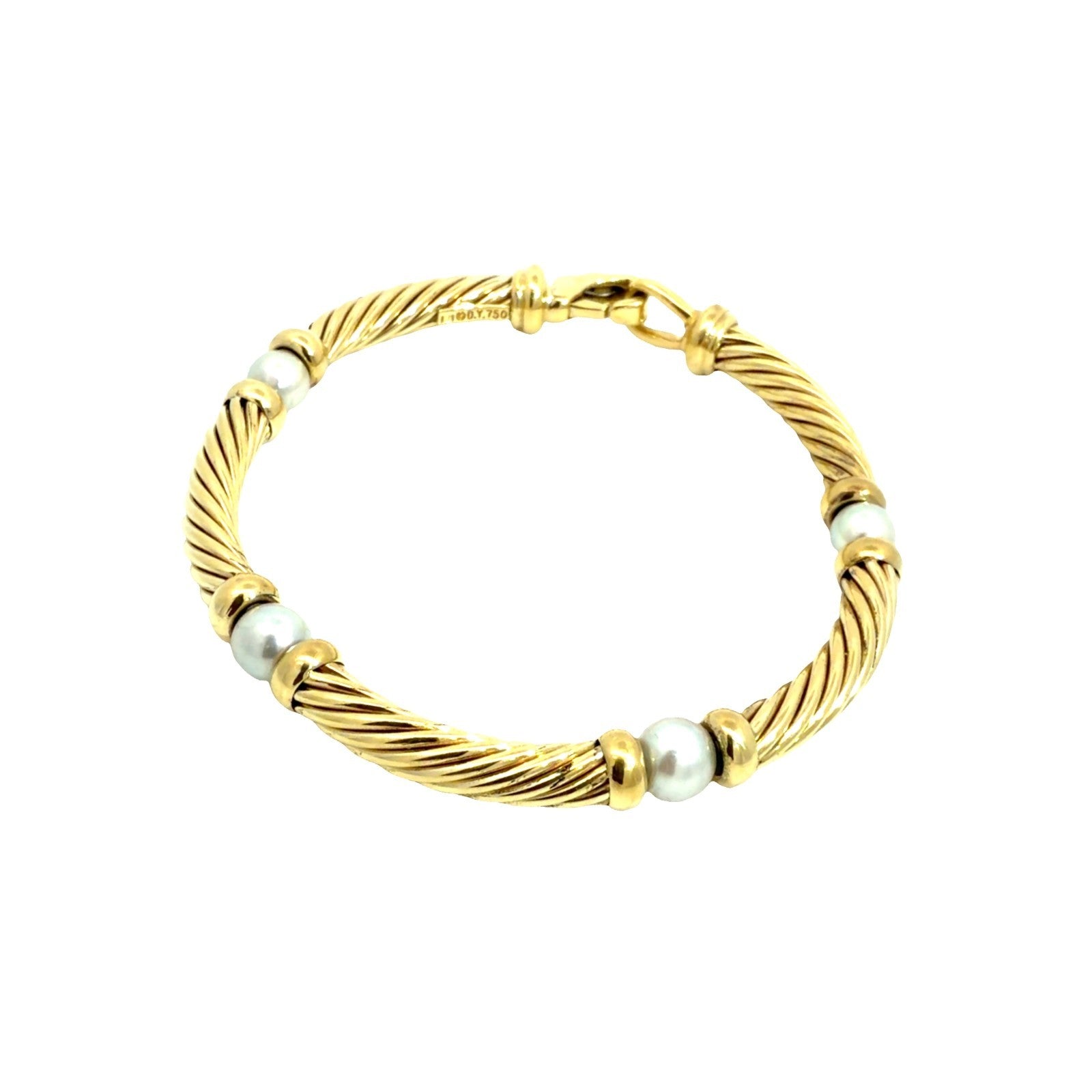 David Yurman 18k Yellow Gold Pearl Metro Twisted Cable Station Bracelet 6.5"1