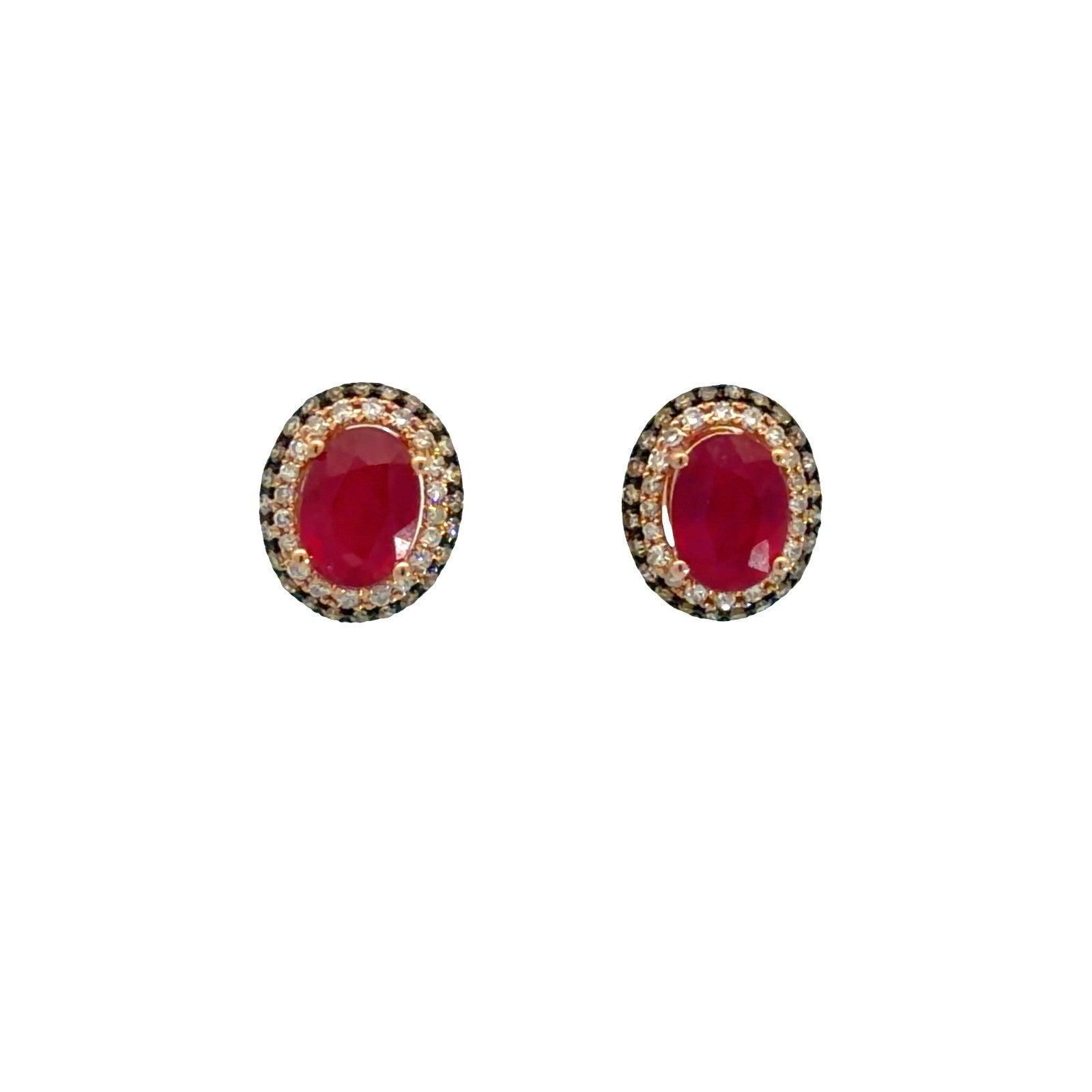 Estate 14k Rose Gold 0.44cttw Diamond & 1.87cttw Ruby Oval Halo Stud Earrings0