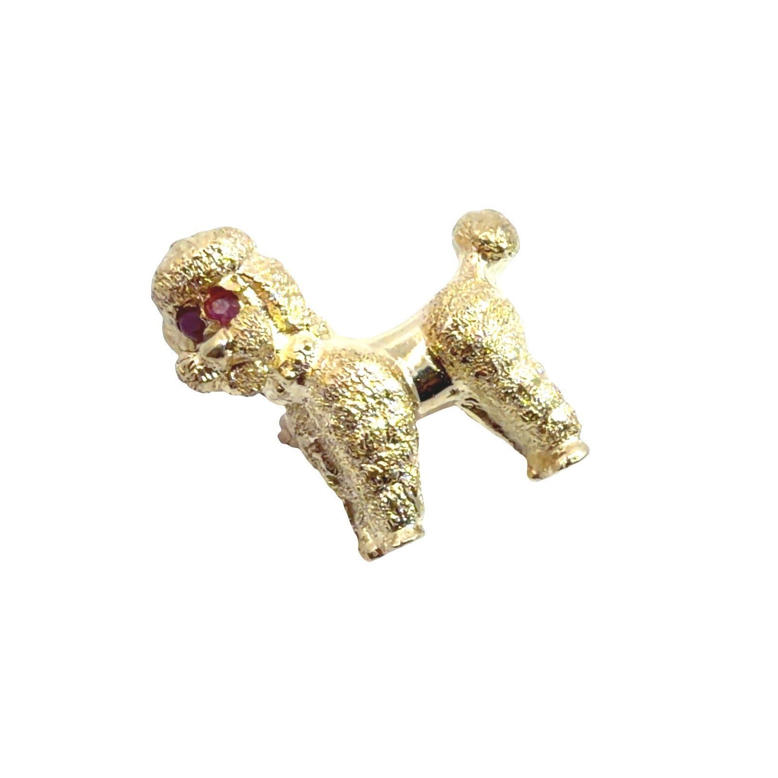 Vintage Stamped 14k Yellow Gold Textured Poodle Brooch with 0.04cttw Ruby Eyes1