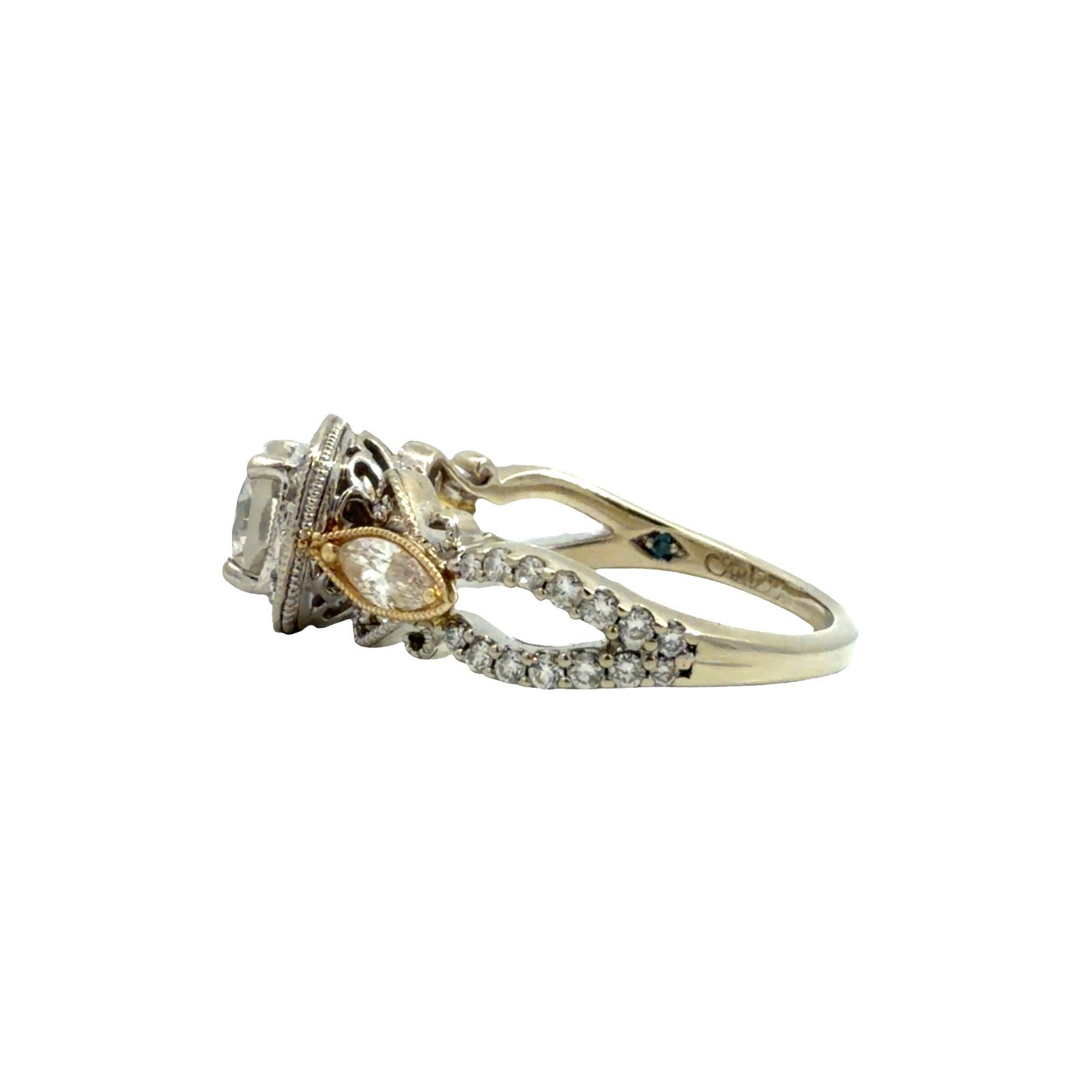 14k Two Toned Gold 1.56cttw Diamond Halo Engagement Ring Size 73