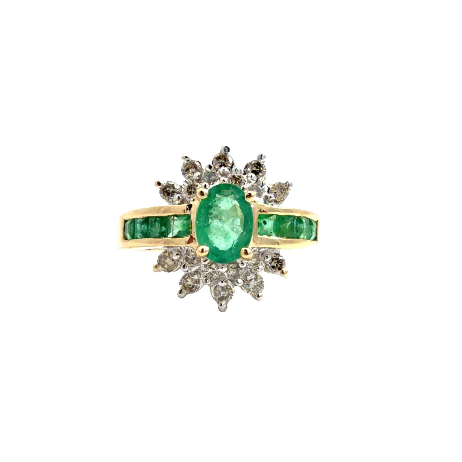 14k Yellow Gold 0.75cttw Emerald & 0.38cttw Diamond Starburst Halo Cocktail Ring6