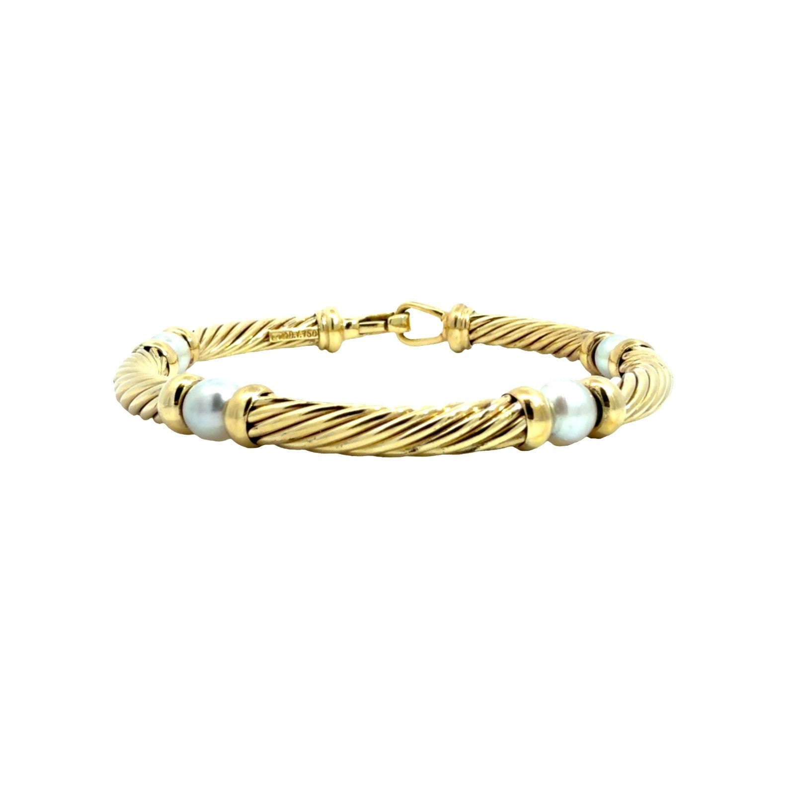 David Yurman 18k Yellow Gold Pearl Metro Twisted Cable Station Bracelet 6.5"0