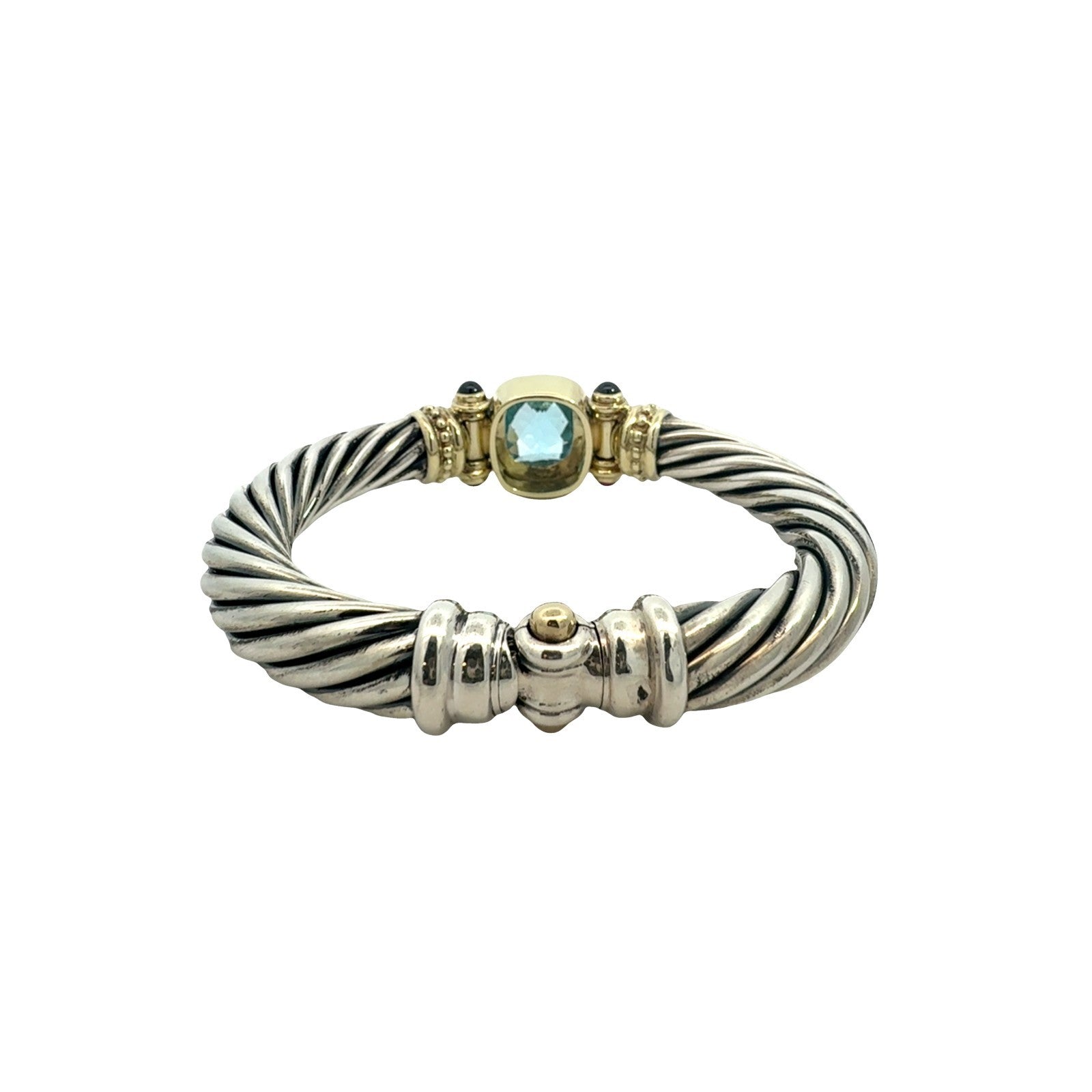 David Yurman Sterling Silver Two Tone Blue Topaz and Garnet Hinged Bangle4