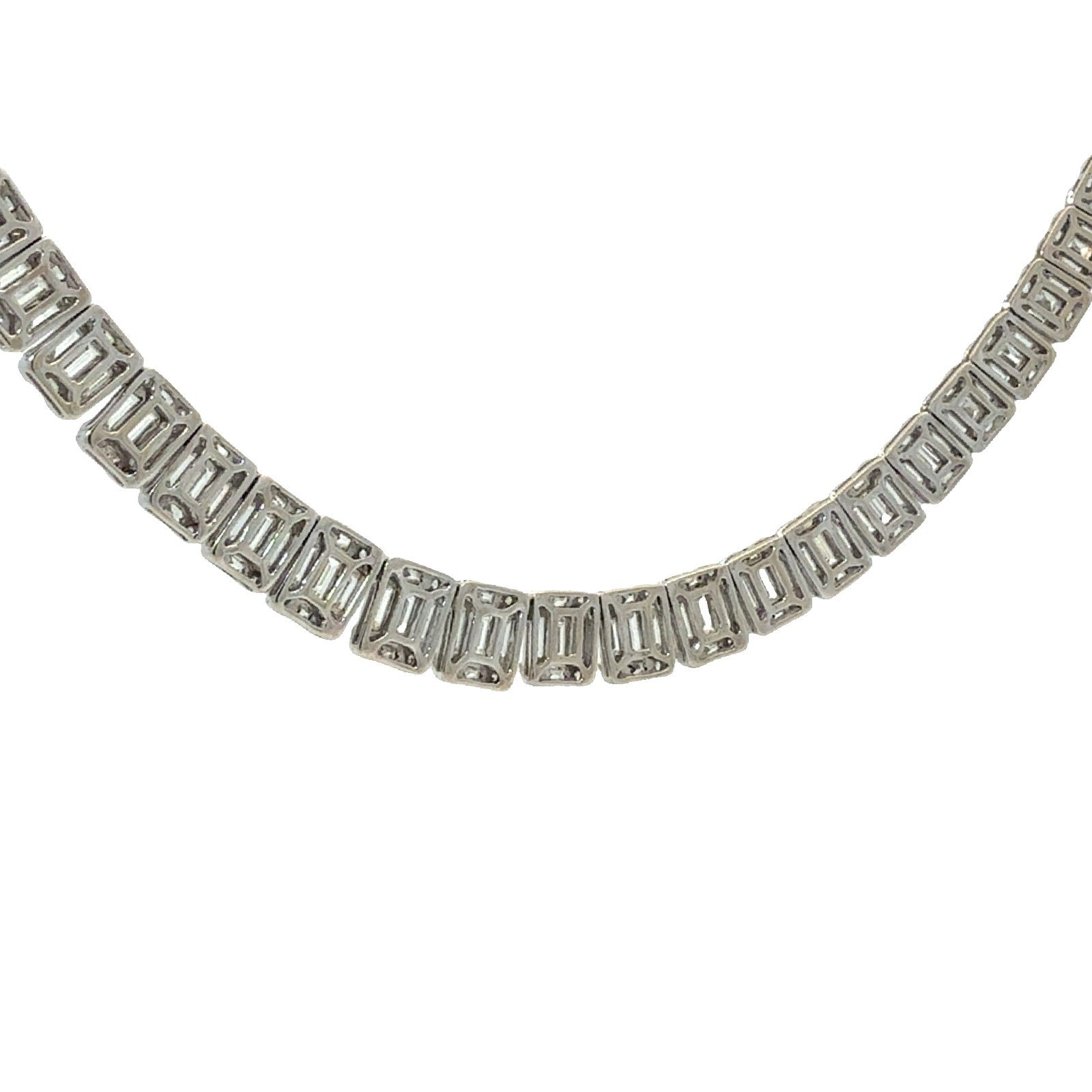 14k White Gold 24.96ctw Baguette & Round Diamond Tennis Necklace 22"3