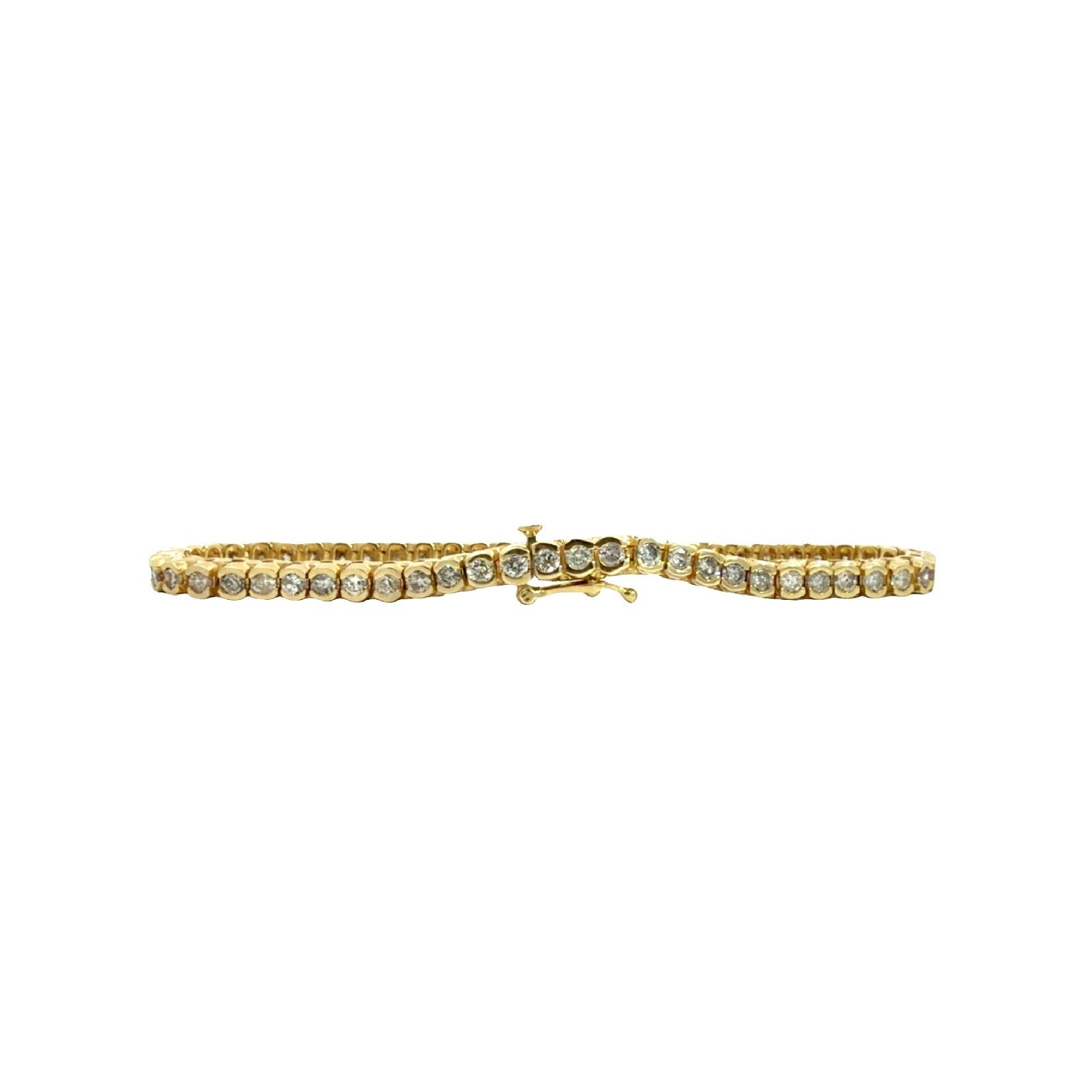 Stamped 14k Yellow Gold Half Bezel 3.30cttw Diamond Tennis Bracelet 7"2