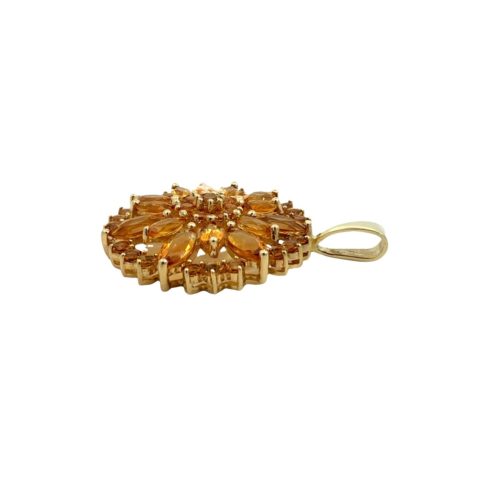 Vintage 14k Yellow Gold 5.20cttw Citrine Floral Cluster Pendant3