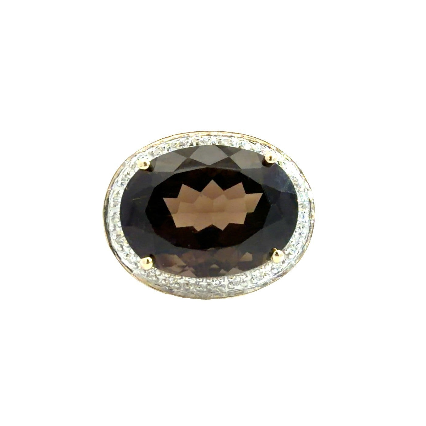 14k Yellow Gold 8.70tcw Oval Smoky Quartz & 0.13cttw Diamond Halo Cocktail Ring0