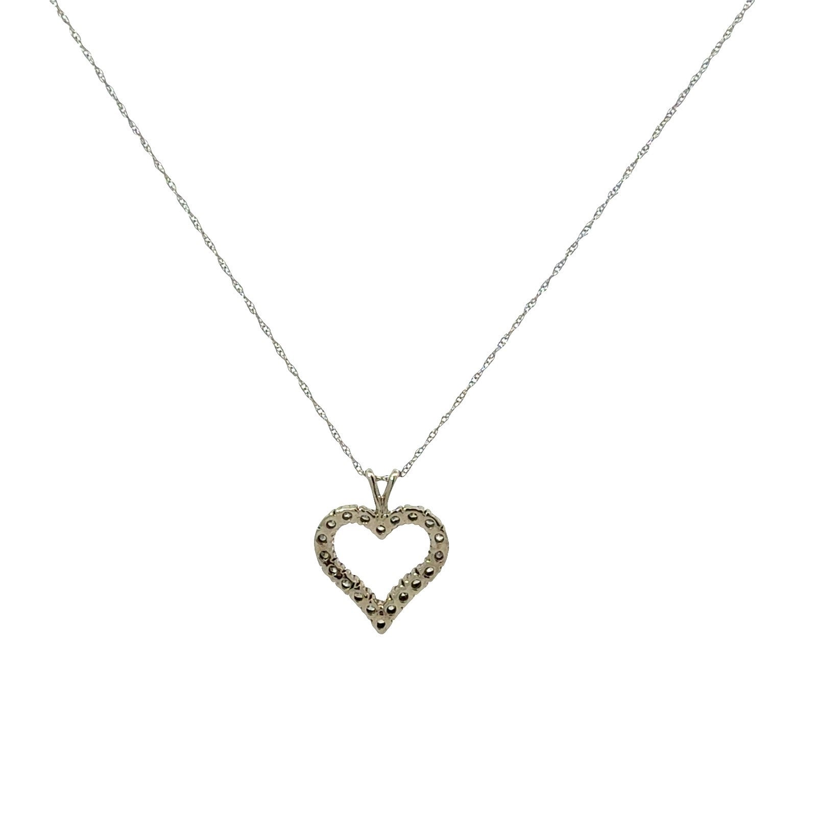 14k White Gold Stamped 0.33cttw Diamond Open Heart Pendant Necklace3